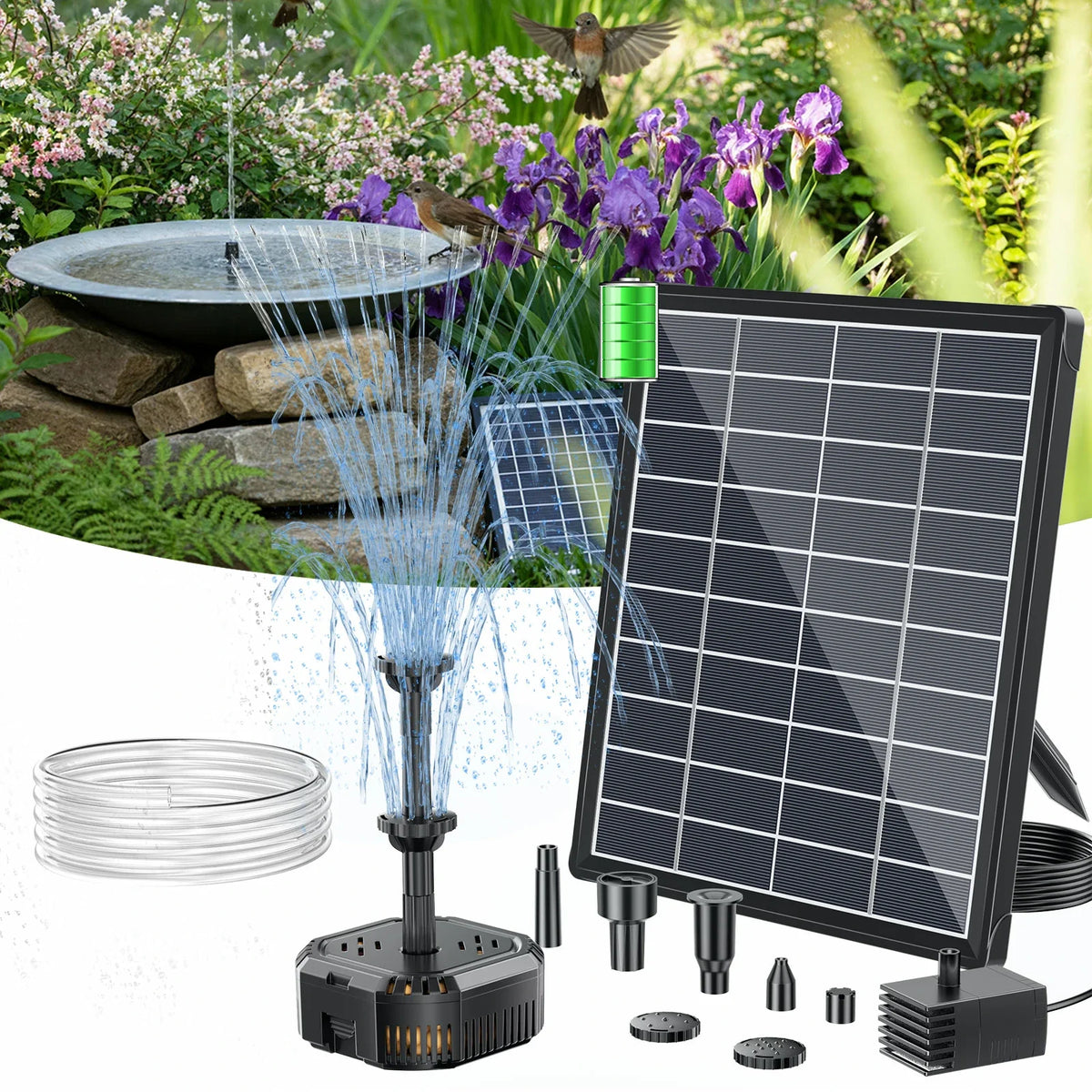 6,5W Solar Springbrunnen mit Teichfilter und Akku