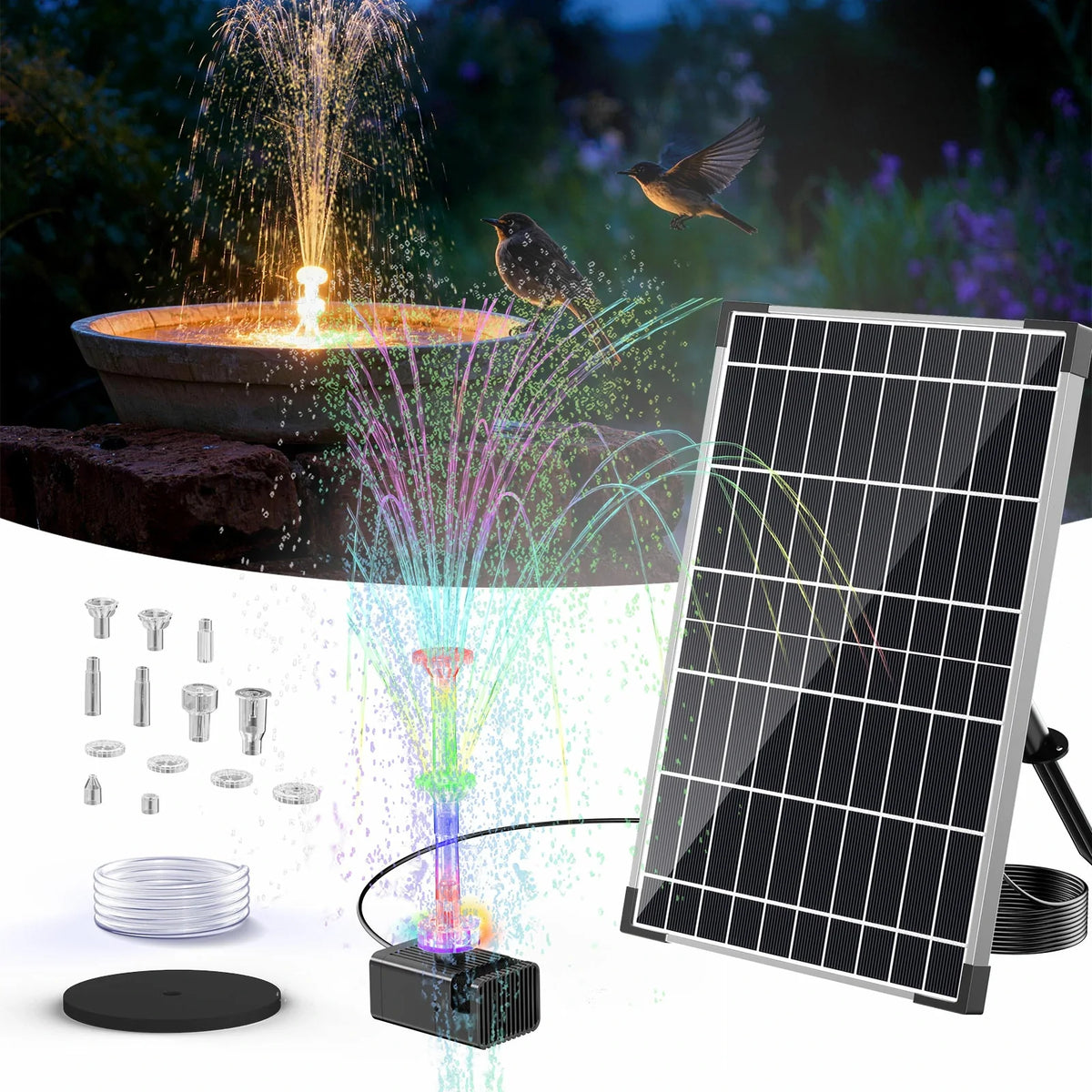 12W Solar-Springbrunnenpumpe mit Akku und Beleuchtung