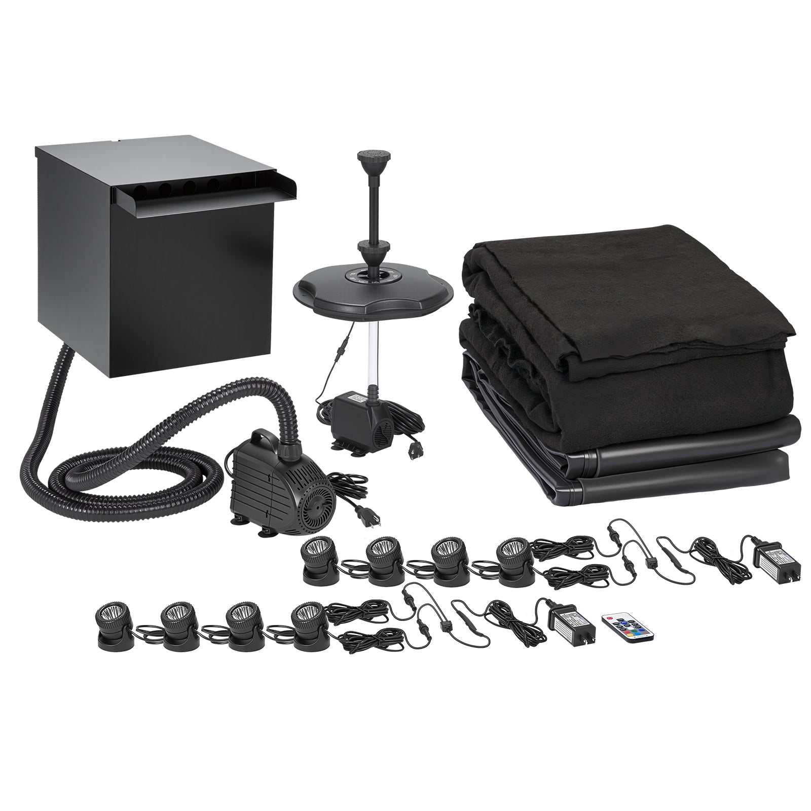 7′ x 7′ Pond Pro Kit | 5-in-1 Filter, Waterfall, Lights, Pond Liner & Underlayment