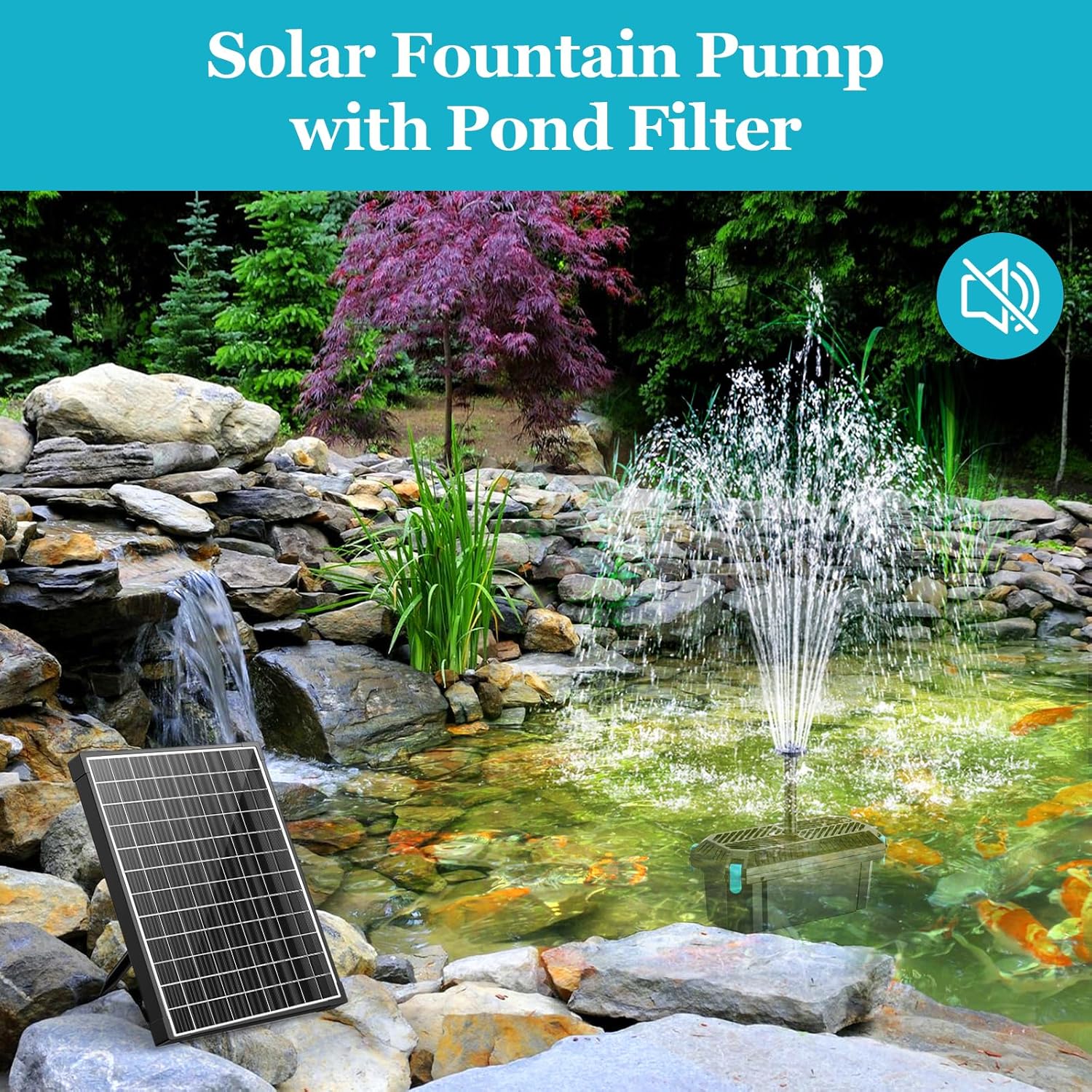 25W 410GPH Solar Water Pond Pump With Filter Kit