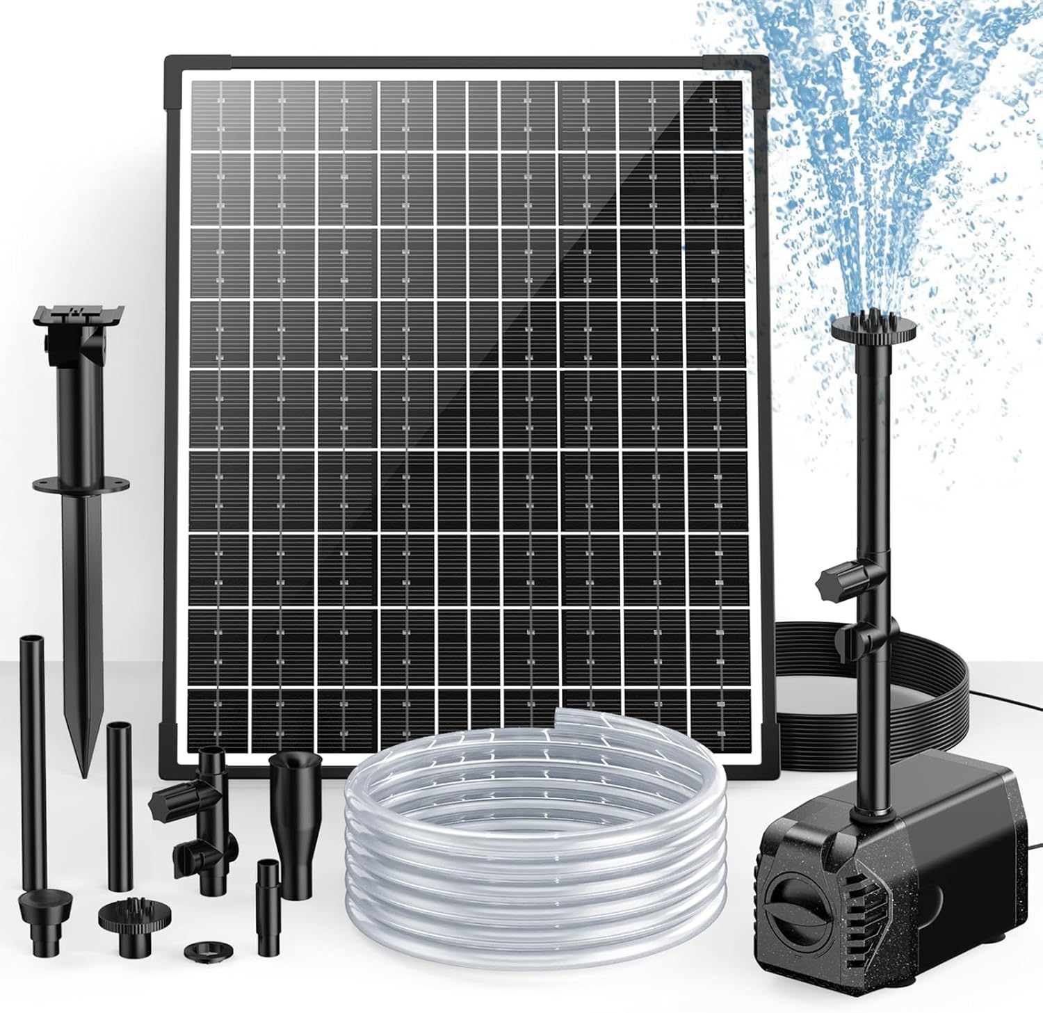 30W Solar Water Fountain Pump - 430GPH Adjustable Flow, 4 Sprayers