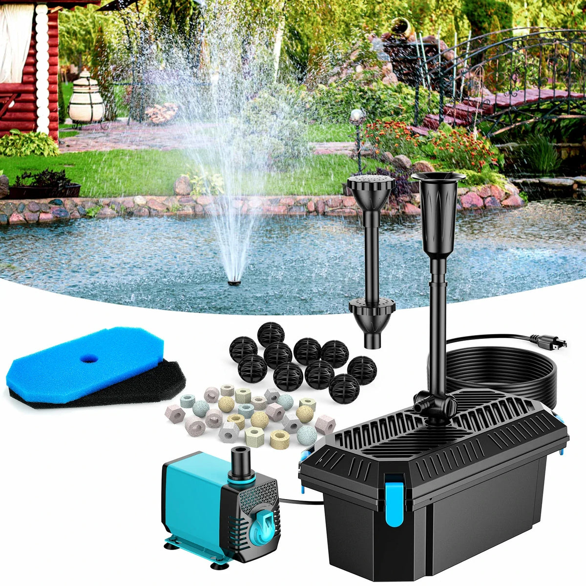 Teichfilter mit Springbrunnen-Set, 2500 l/h
