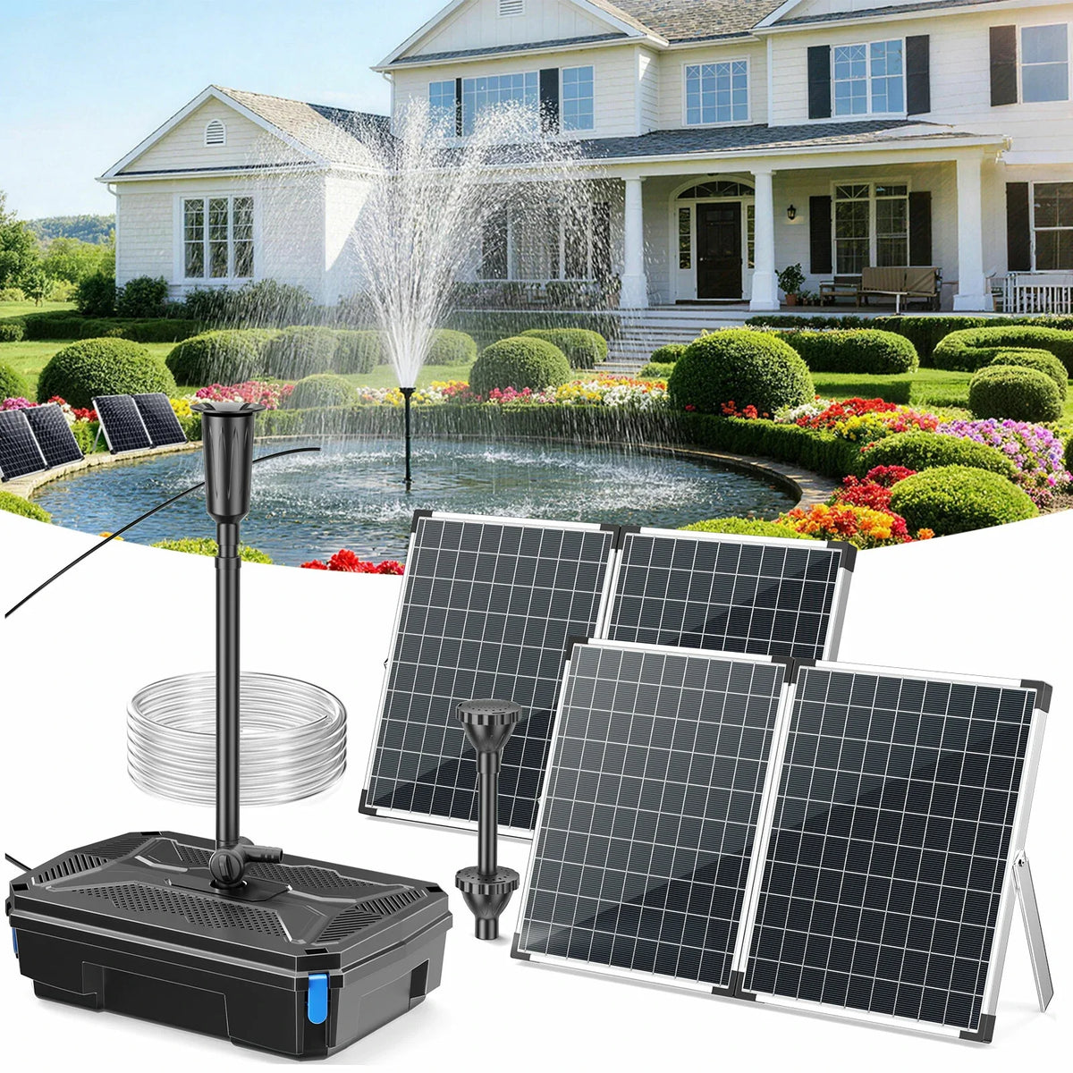 100W 4500 l/h Solar-Teichfilter & Springbrunnenpumpe Set