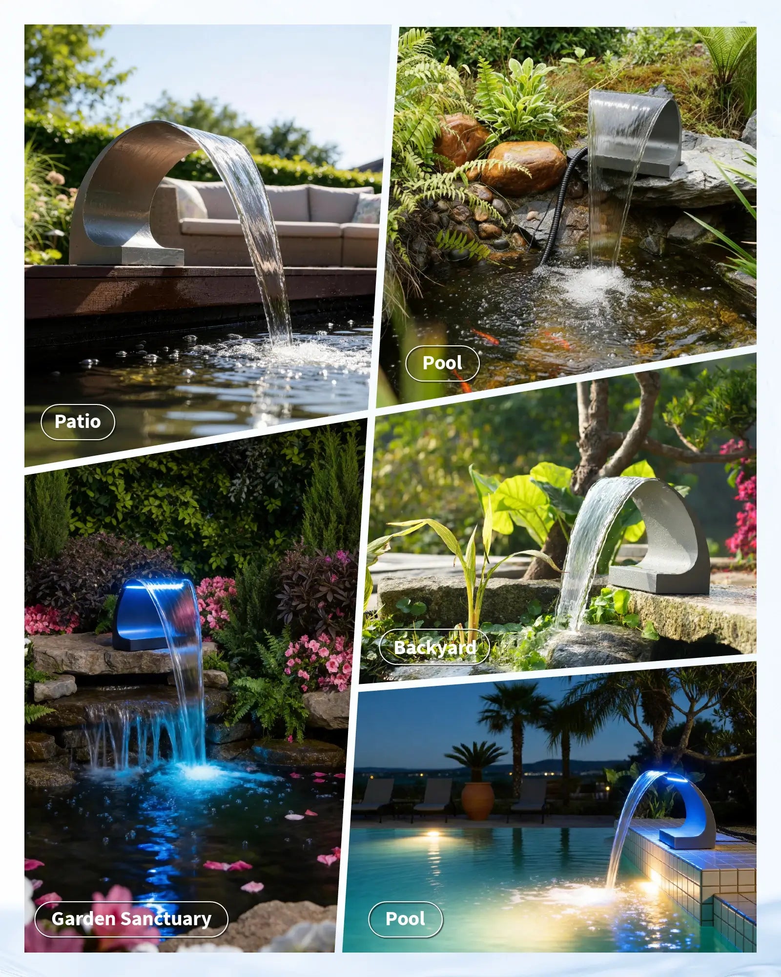 80W 1200GPH Waterfall Pump Kit with 8" C-Shaped Spillway & Light