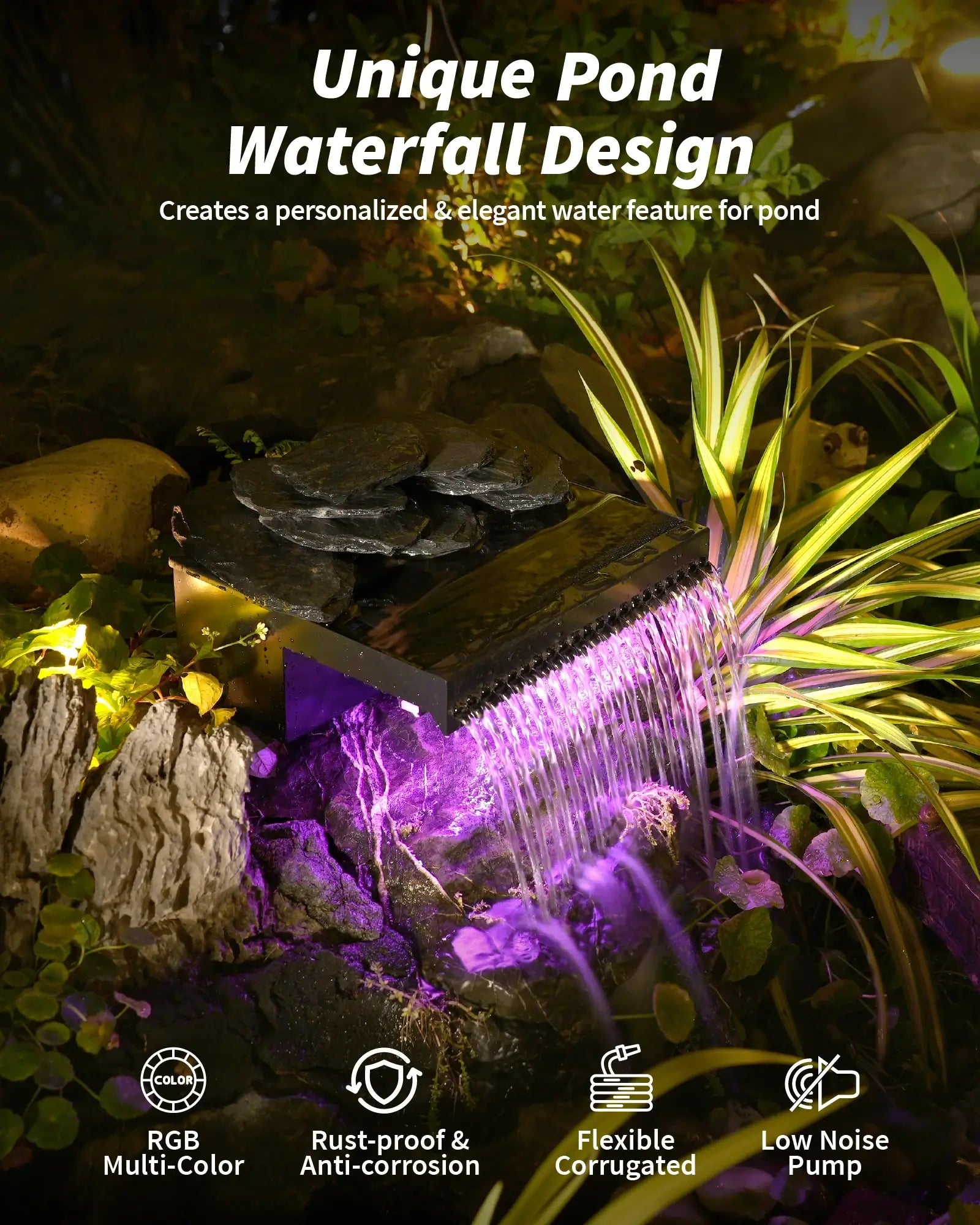 40W 660GPH Spray Waterfall Pump Kit with 12" Spillway & Light