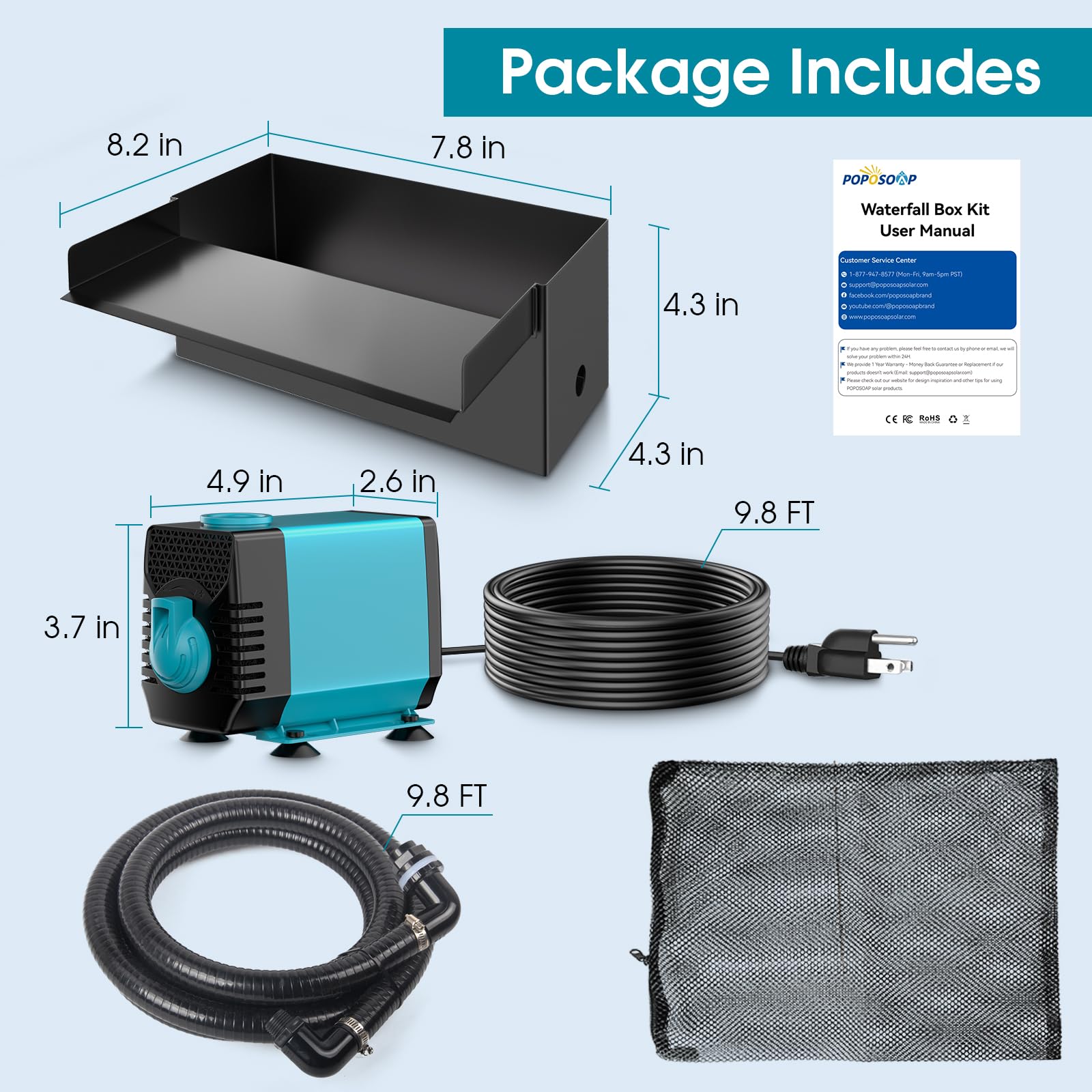 40W 460GPH Waterfall Pump with Pond Waterfall Box Kit Package Included