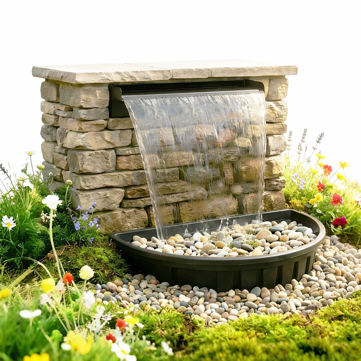 Teich-Wasserfall-Set, 6000 l/h selbstkreislaufendes Wasserfeature