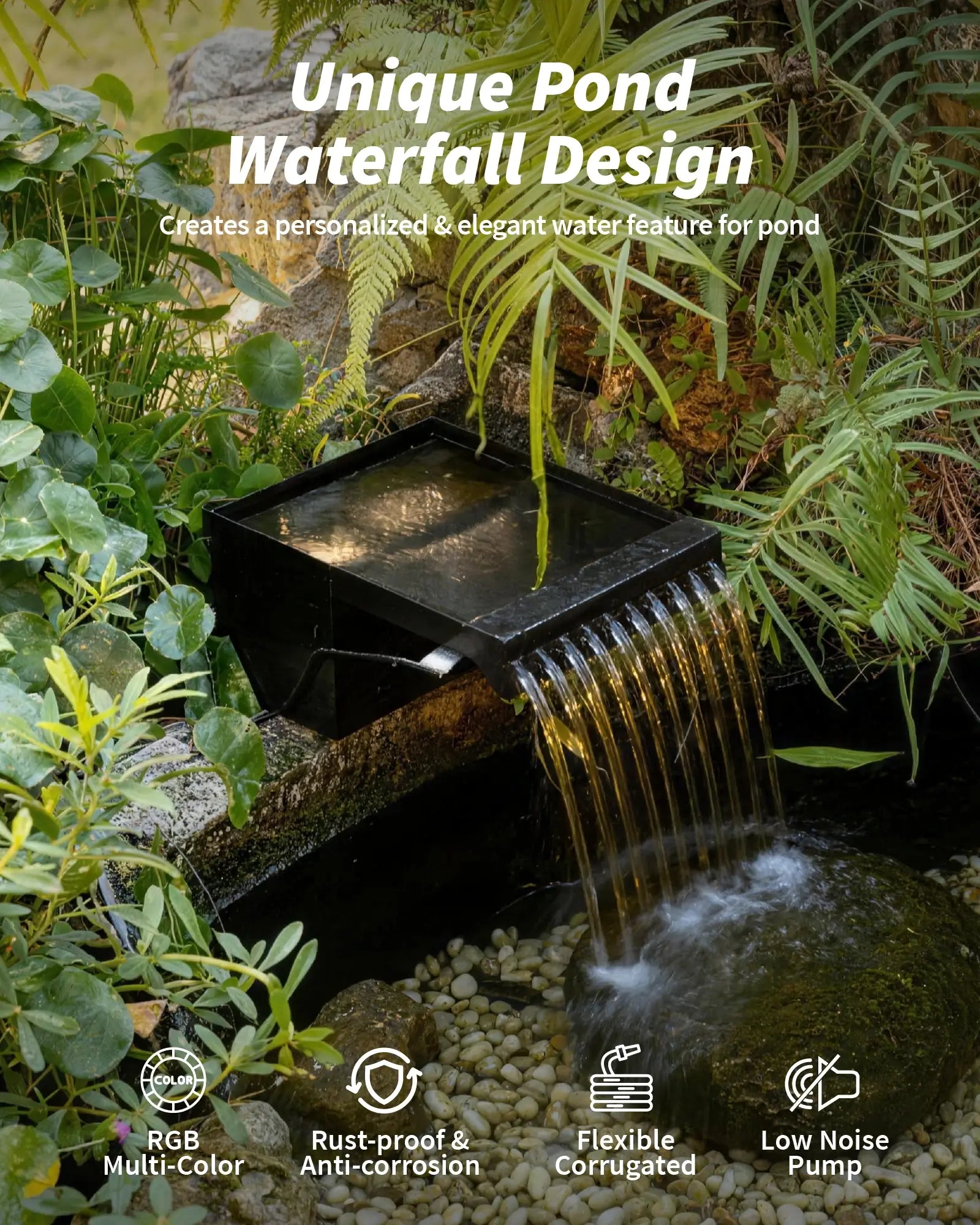 40W 660GPH Spray Waterfall Pump Kit with 8" Spillway & Light