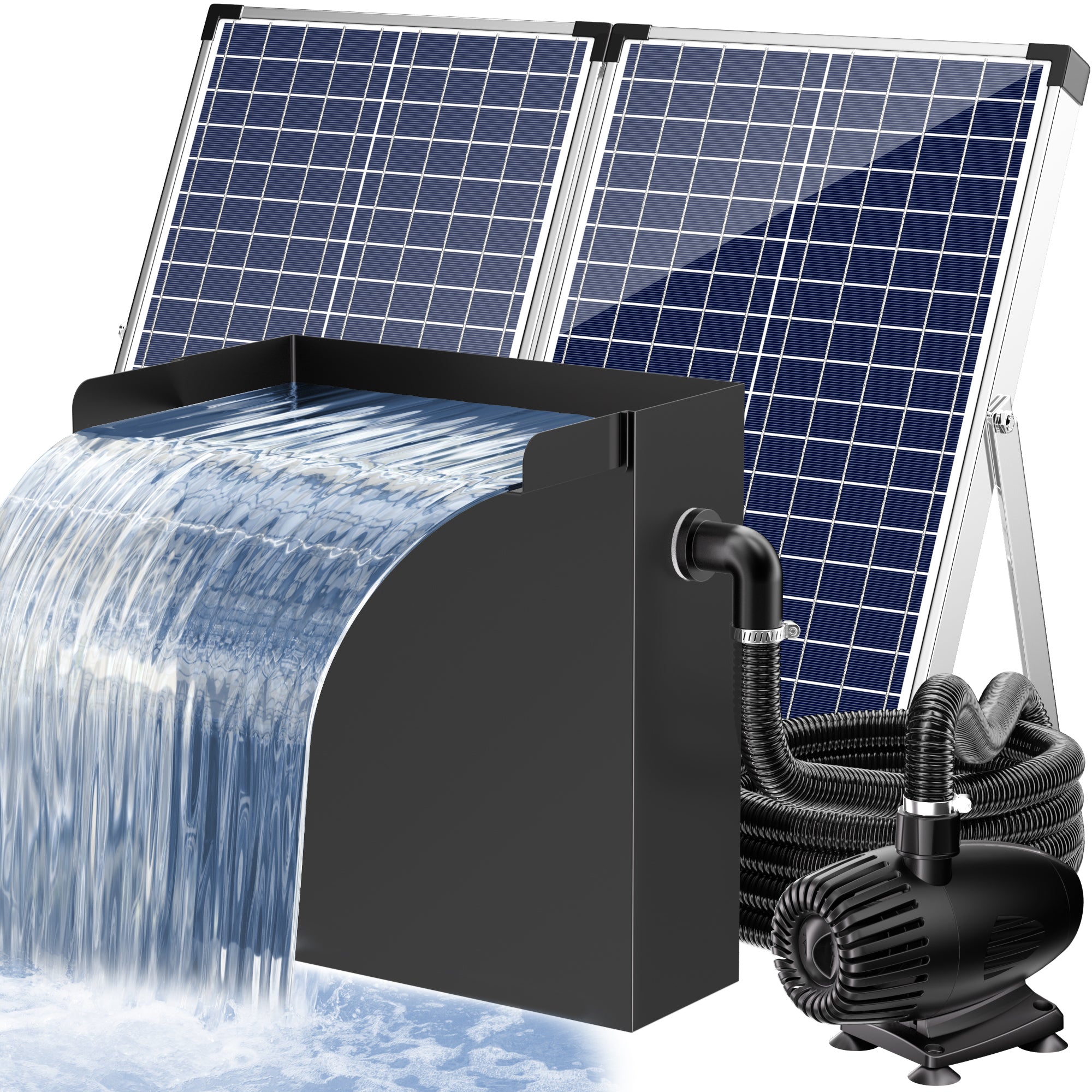 70-W-Solar-Wasserfallpumpen-Set mit 580 GPH Förderleistung und 12" x 13,4" Überlauf