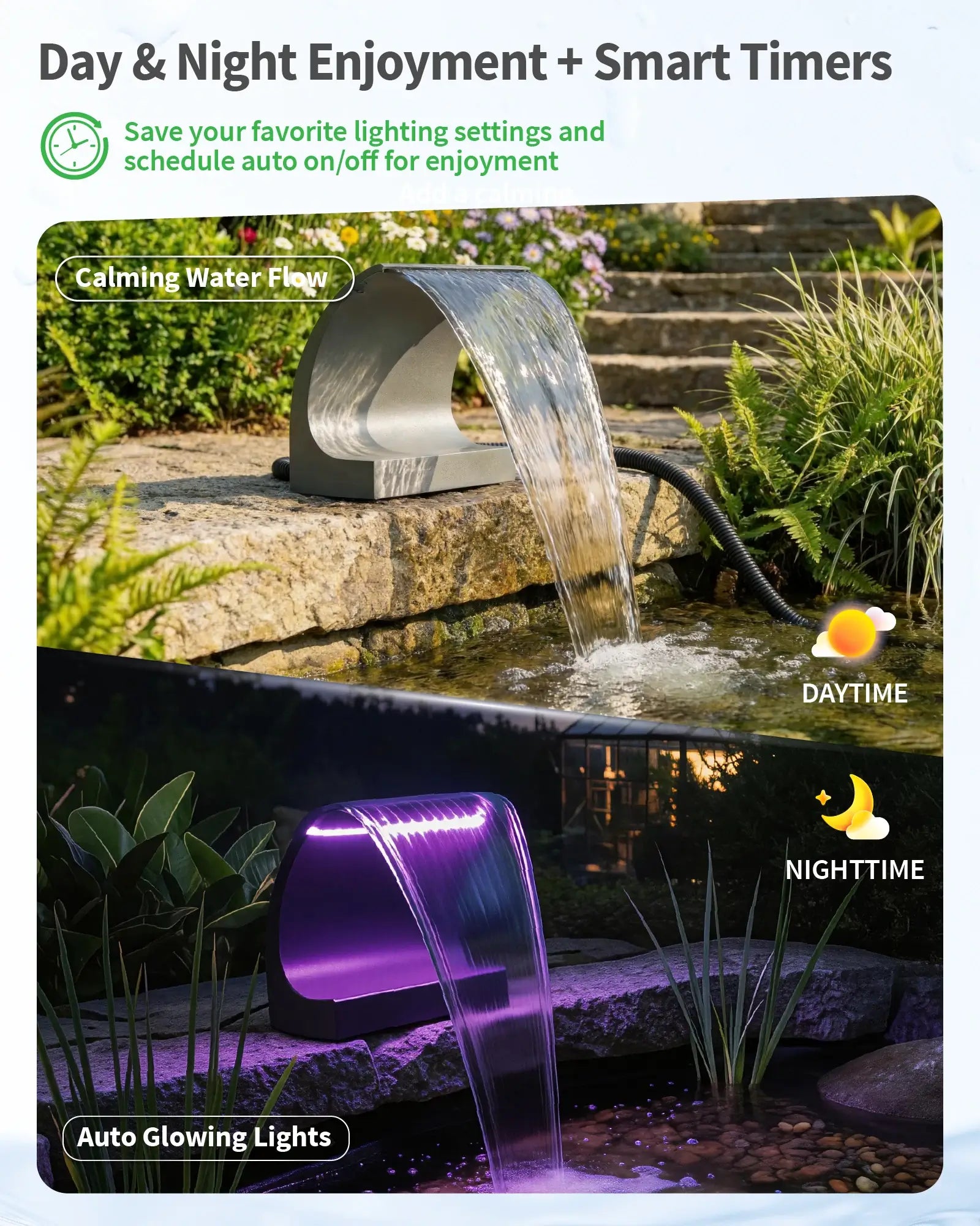 65W 1600GPH Waterfall Pump Kit with 12" C-Shaped Spillway & Light