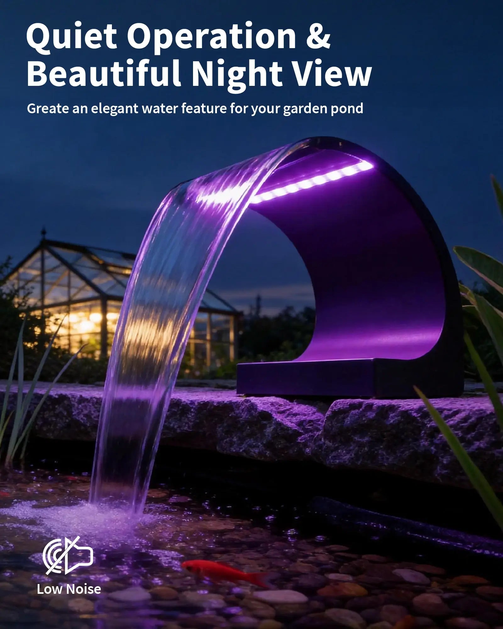 80W 1200GPH Waterfall Pump Kit with 8" C-Shaped Spillway & Light