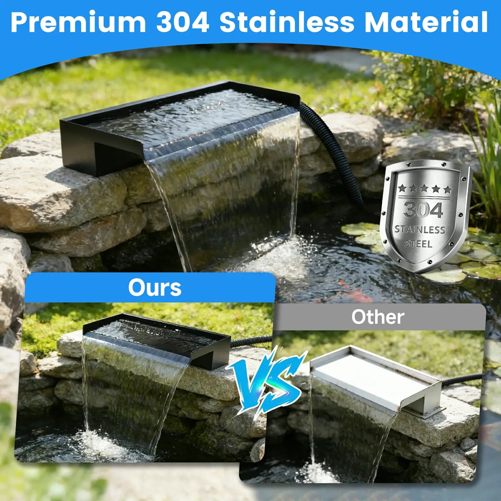 80W 1200GPH Waterfall Pump Kit with 24" Spillway & Light