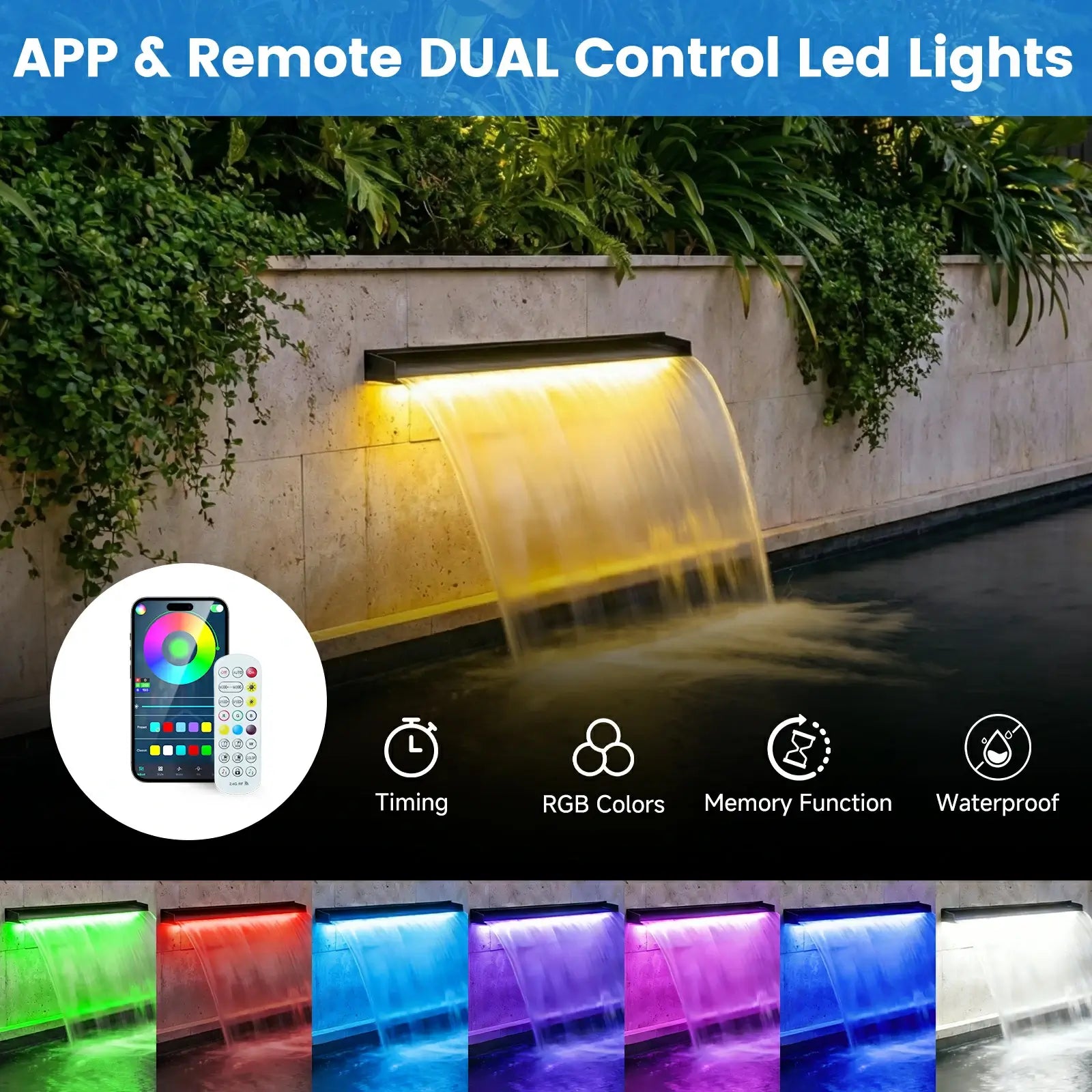 80W 1200GPH Waterfall Pump Kit with 24" Spillway & Light