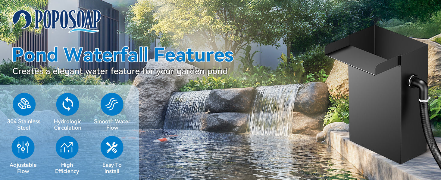 POPOSOAP Waterfall Pump Kit- Create a Elegant Water Feature for Garden Pond