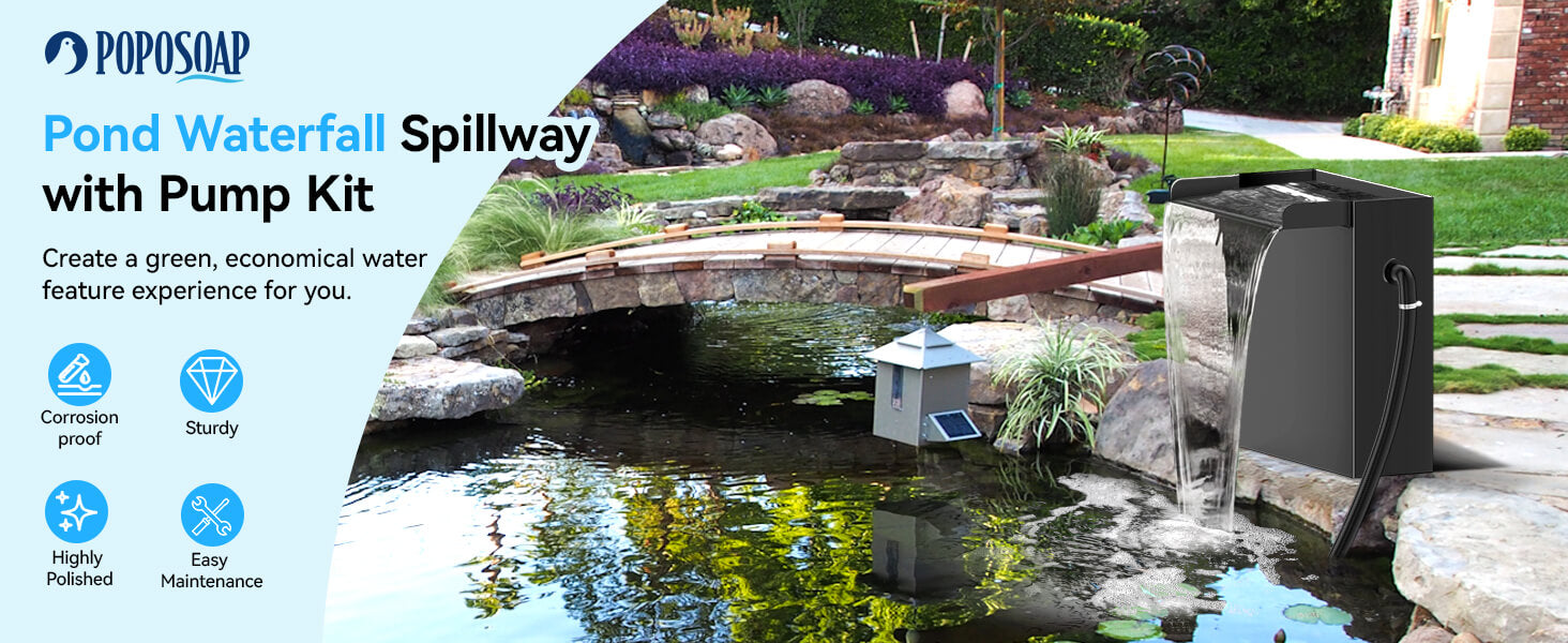 Stainless Steel Waterfall Spillway with Pump- Outdoor Water Feature Kit