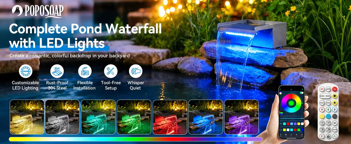 Complete Pond Waterfall
with LED Lights