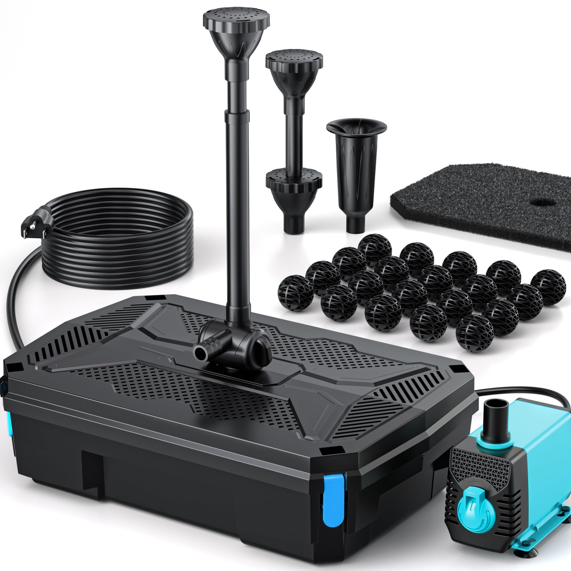 1,8 x 1,8 m Teich-Dekorationsset | 3-in-1-Filter, Wasserfall & Beleuchtung