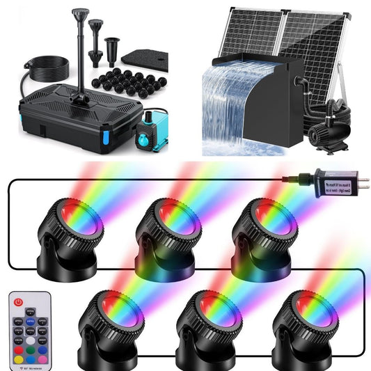 3,5 m² Teich-Set | 3-in-1-Filter, Wasserfall und Beleuchtung