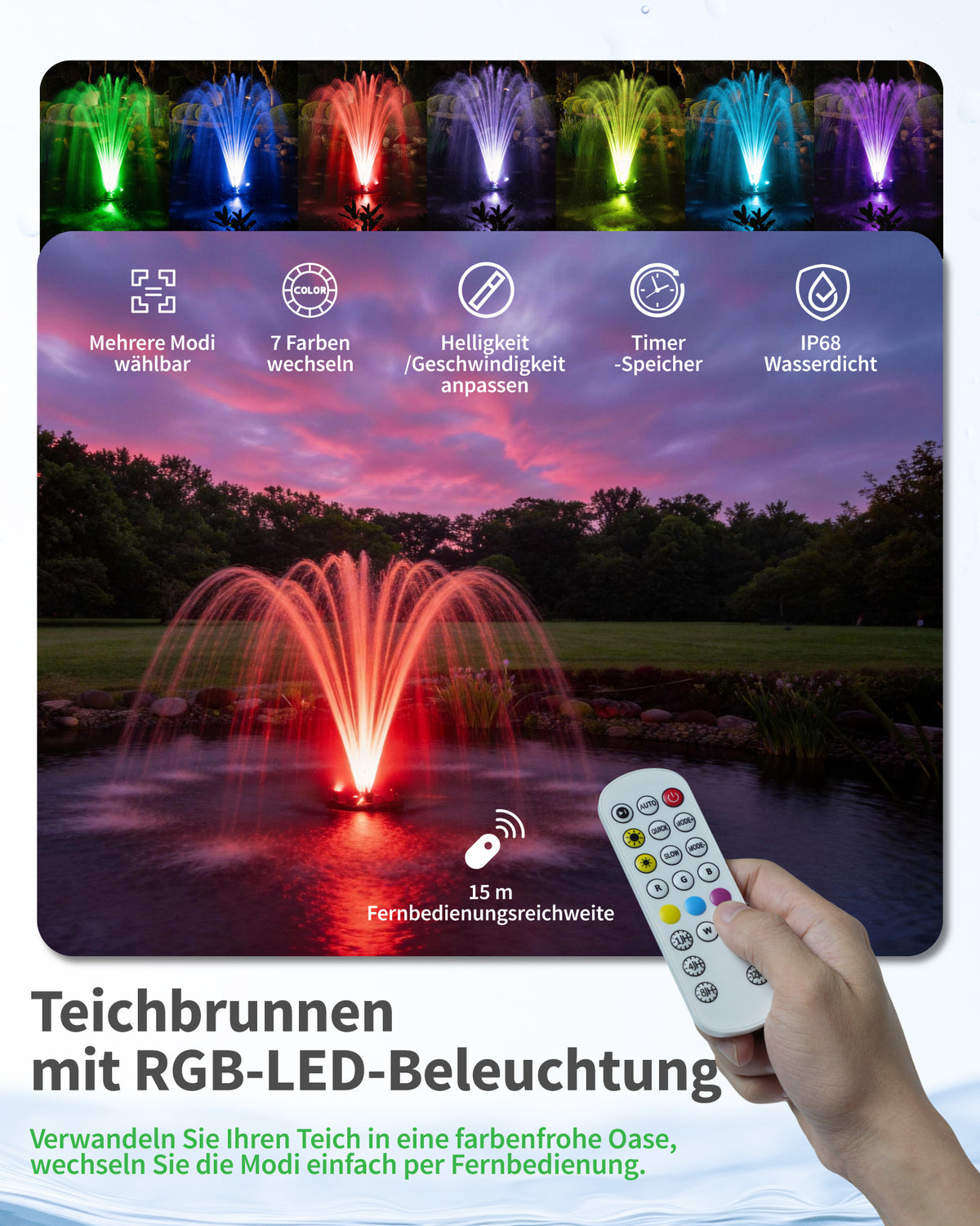 4500 l/h Schwimmende Teichfontäne & Belüftung Komplett-Set