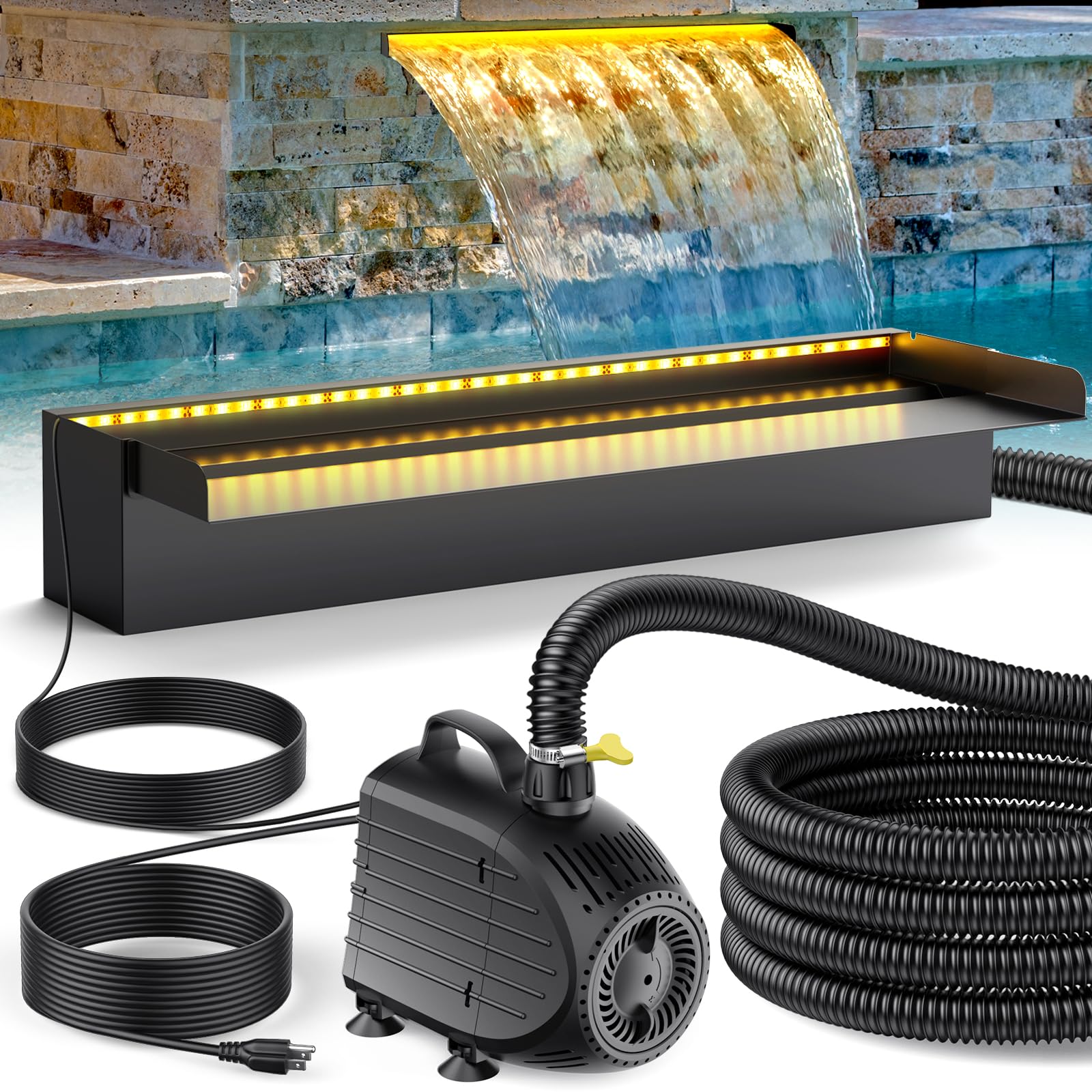 1,5 x 1,5 m Teich-Dekorationsset | 3-in-1-Filter, Wasserfall & Beleuchtung