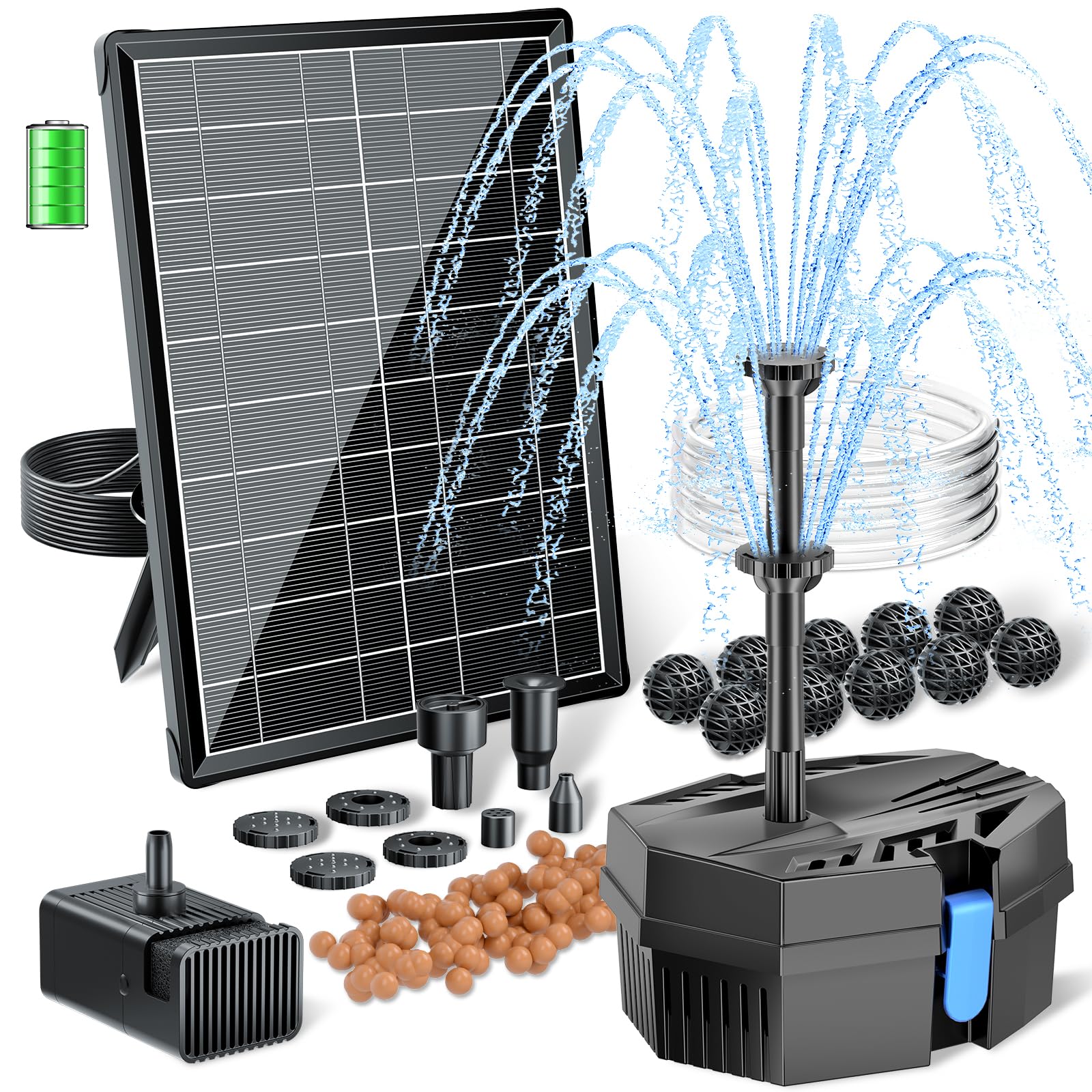 P3081D 8W 80GPH Solar-Teichfilterbrunnen mit 3000mAh Akku-Backup