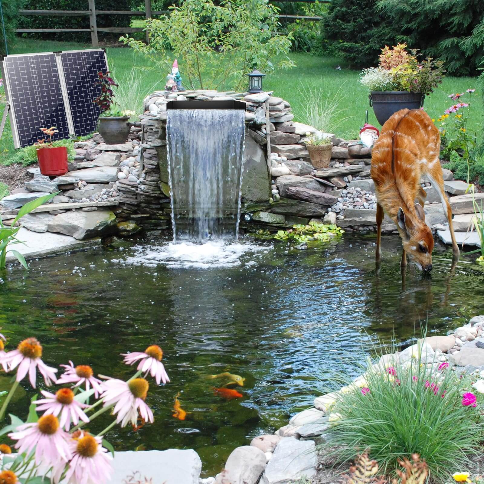 70W 580GPH Solar Waterfall Pump Kit with 12"x4.3" Spillway