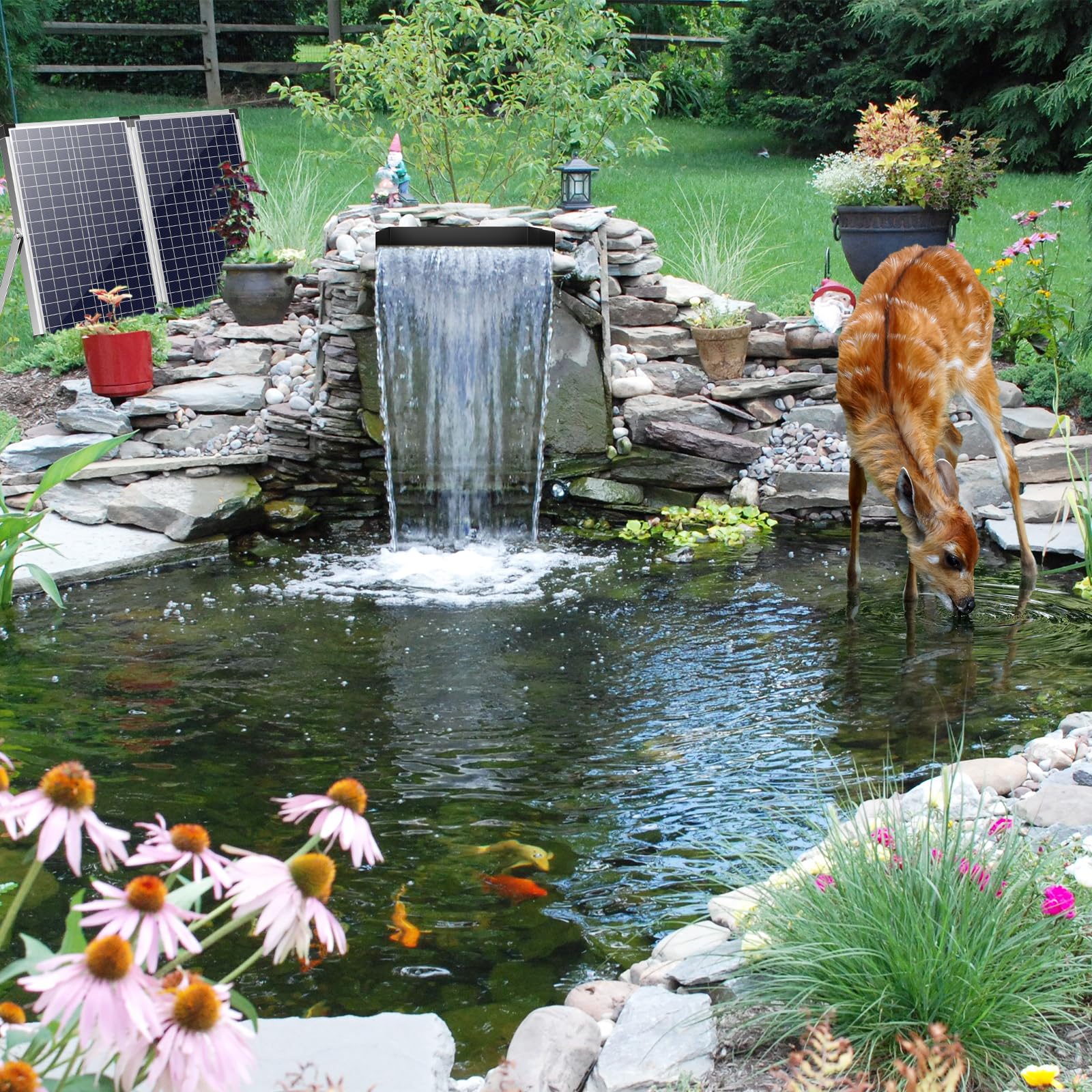 70-W-Solar-Wasserfallpumpen-Set mit 580 GPH Förderleistung und 12" x 4,3" Überlauf