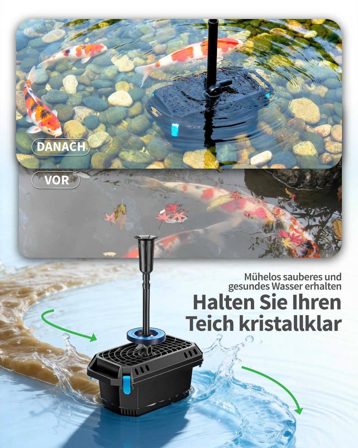 Teichfilter 2500 l/h mit UV-Klärer für Außenteiche bis 6000 Liter