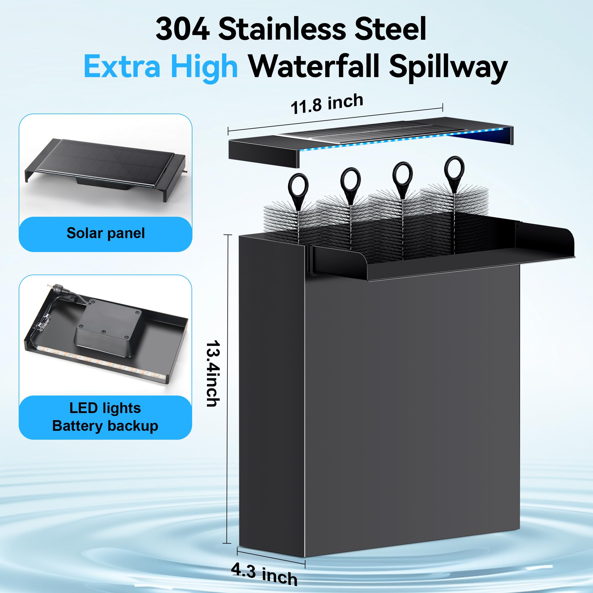 Elektrisches Wasserfallpumpen-Set 40W 660GPH mit 12"x13,4" Überlauf (LED)