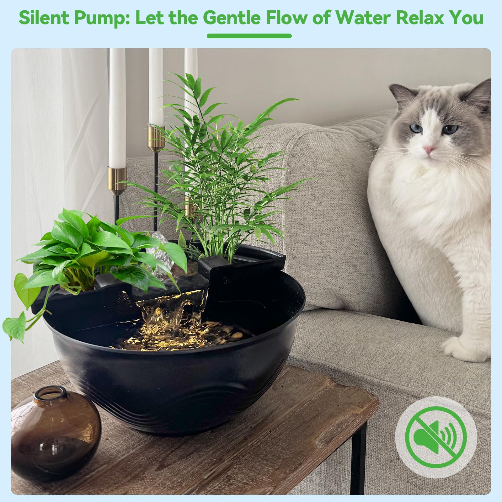 Mini-Wassergarten-Teich-Set mit Wasserfall und LED-Beleuchtung