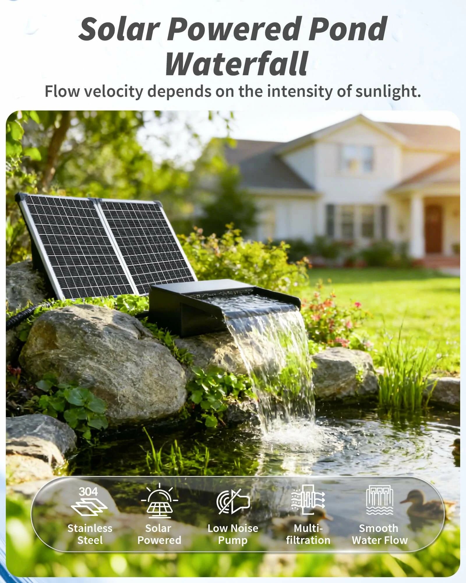 55W Solar Pond Waterfall Spillway with Fountain Pump
