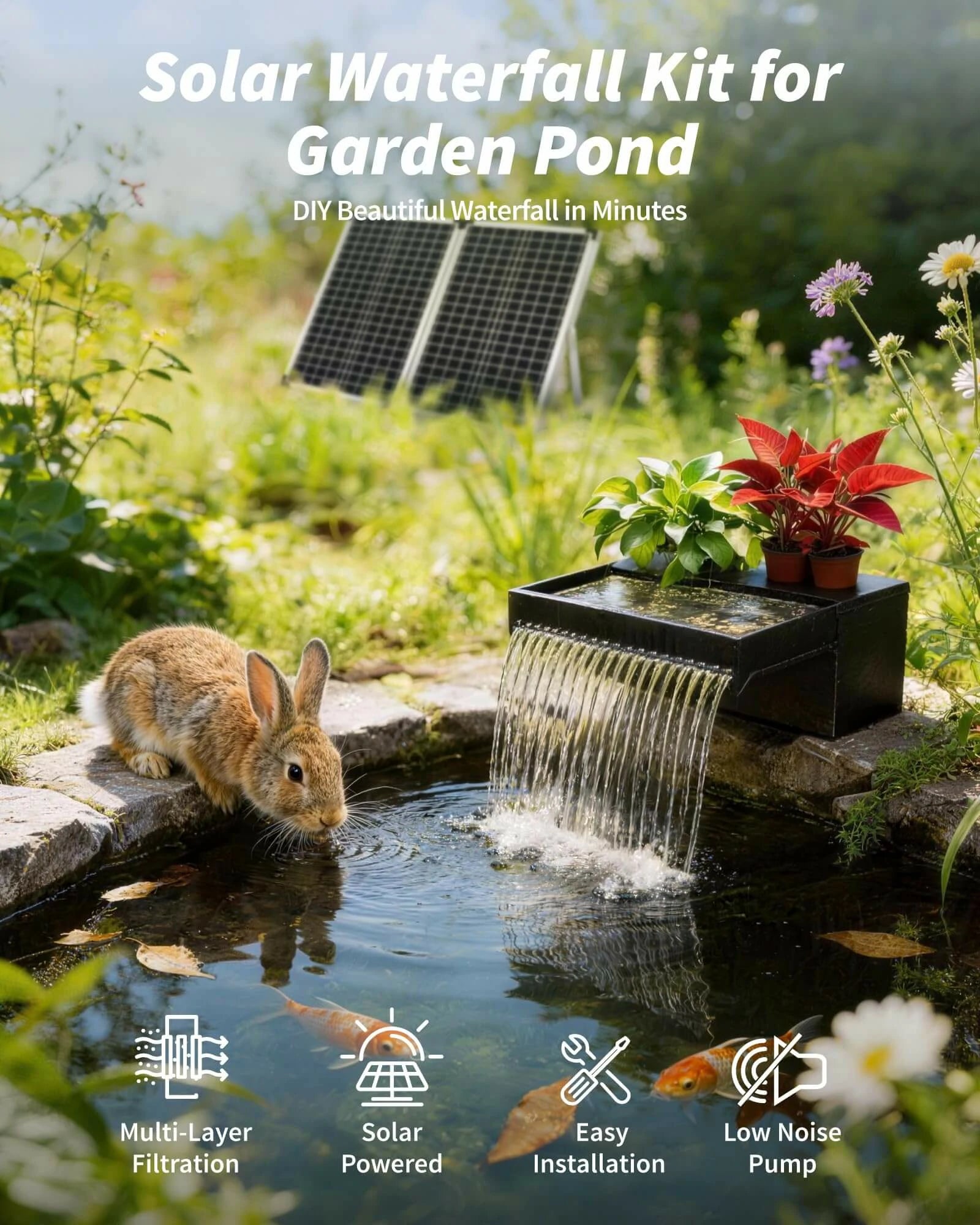 P5703S 70W 680 GPH Solar Waterfall Pump with 12" Spray Spillway