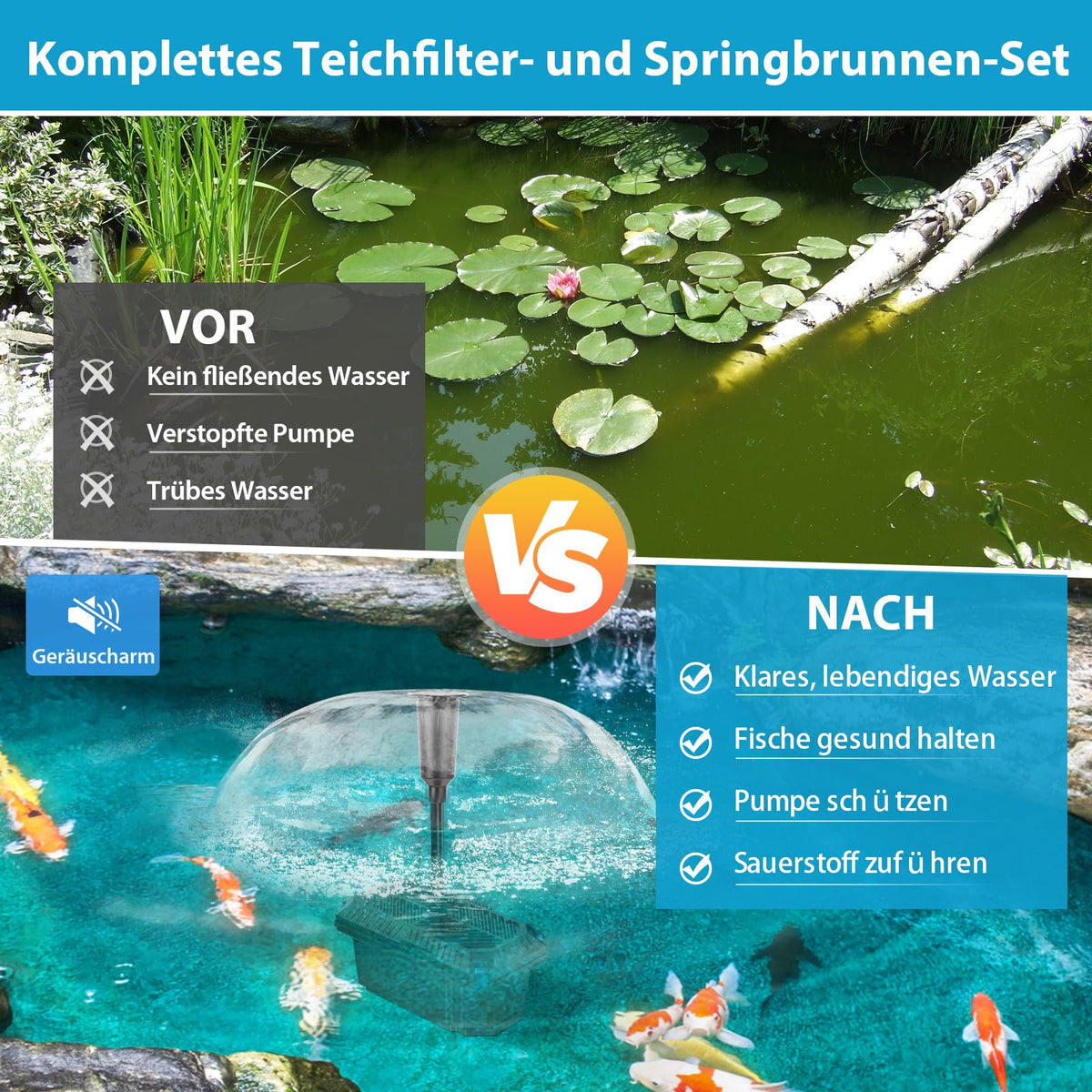 70W Solar-Teichfilter mit Springbrunnen, 2500 l/h