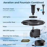 Schwimmender Springbrunnen, 45 W, 660 GPH, mit LED-Leuchten