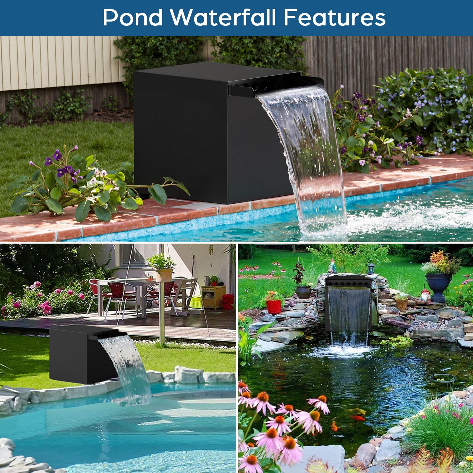 Elektrisches Wasserfallpumpen-Set (80 W, 1200 GPH) mit 12" x 13,4" x 13,4" Überlauf