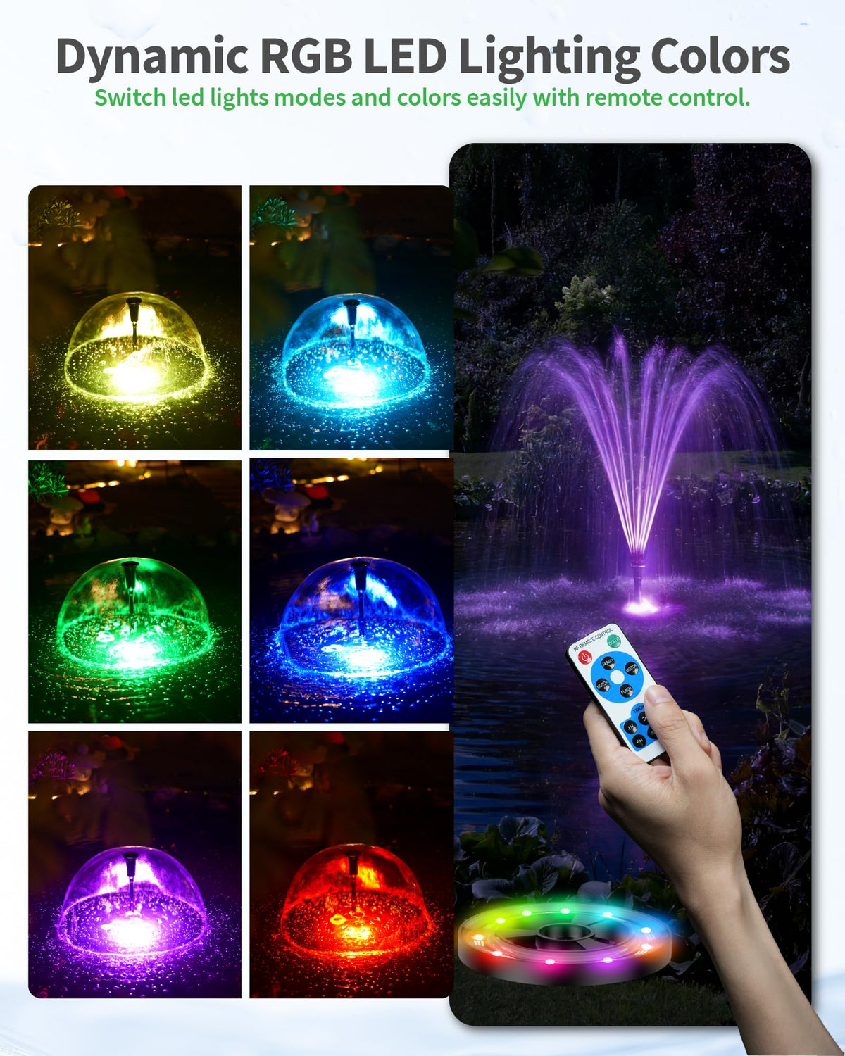 Teichbrunnen mit RGB-Beleuchtung – Wasserfluss zur Tag- und Nacht