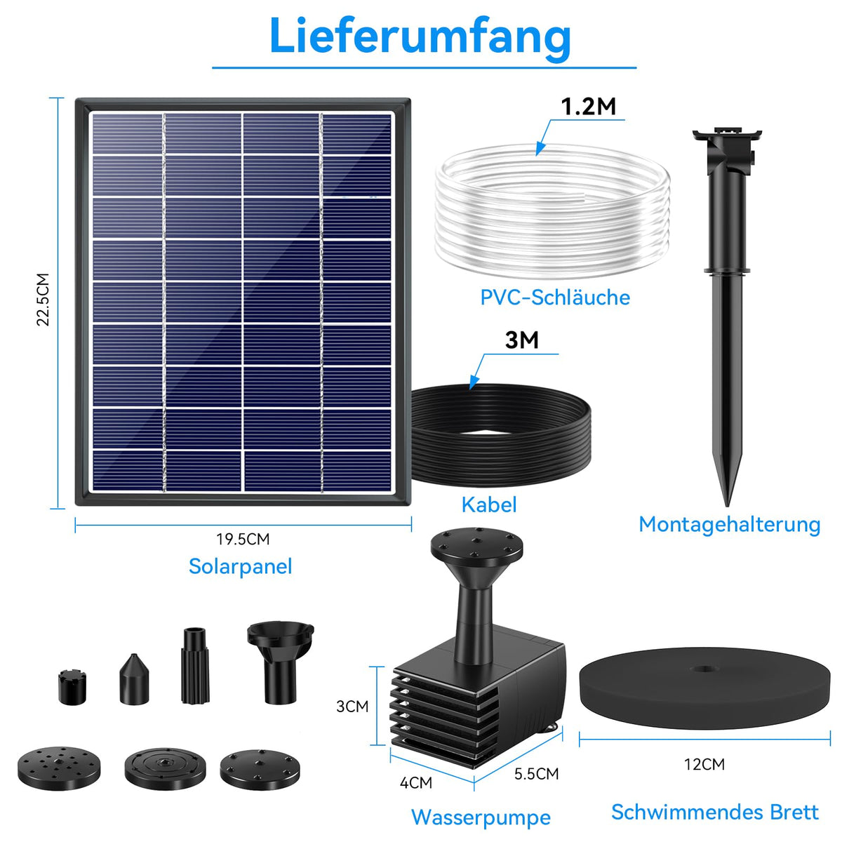 6W Solarspringbrunnen außen 200 l/h für Vogeltränke Garten