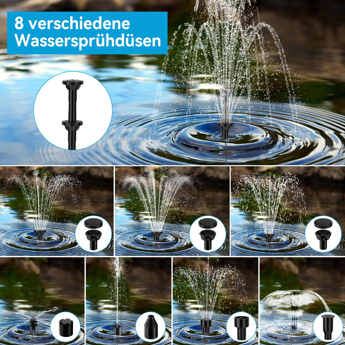 8W Solar-Springbrunnenpumpe für Vogeltränken mit und Akku