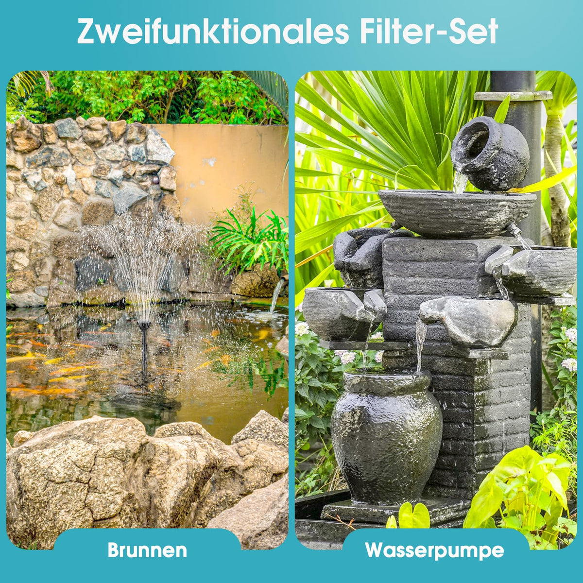 RGB Teichbrunnen- und Teichfilter-Set 2500 l/h (kabelgebunden)