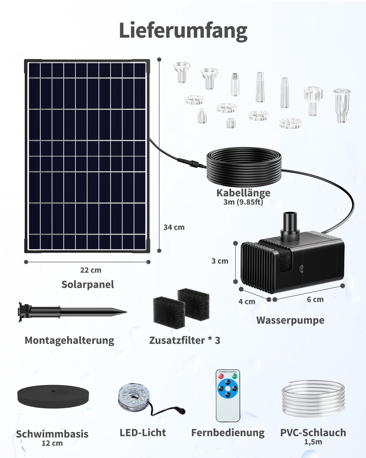 12W Solar-Springbrunnenpumpe mit Akku und Beleuchtung