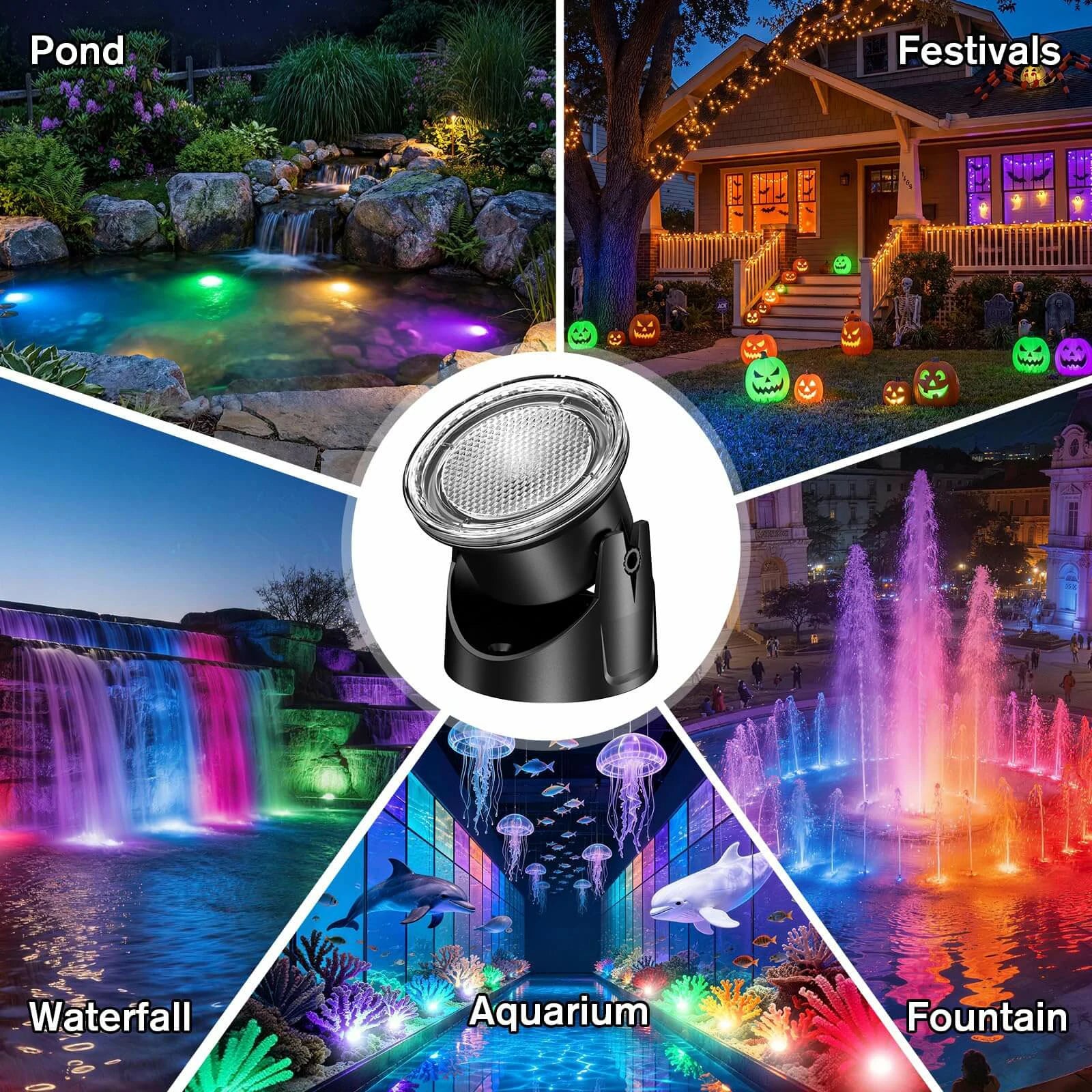 6-Head Colored Pond Lights