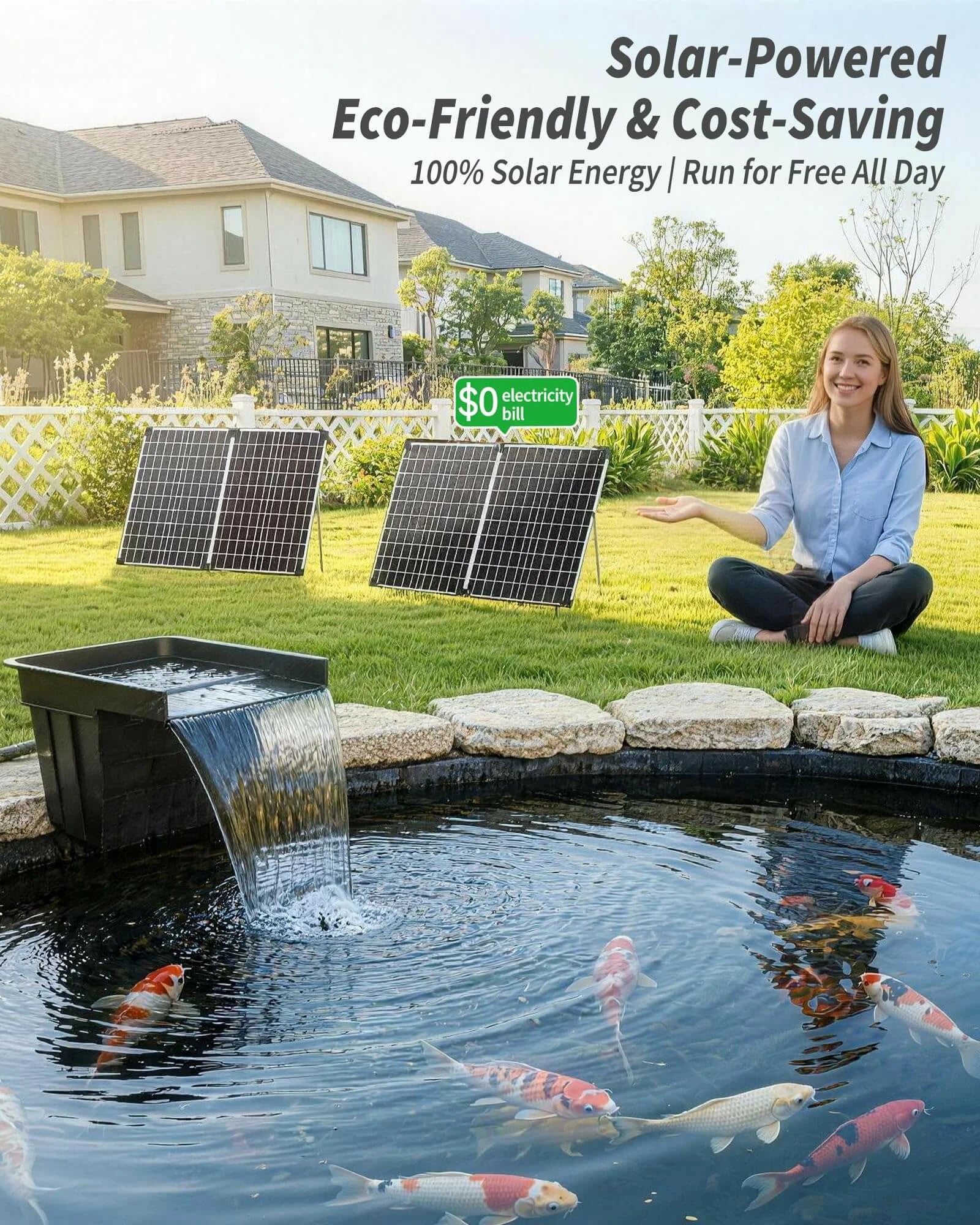 P510X 100W 1200GPH Solar Waterfall Pump with 12.6"x15" Spillway