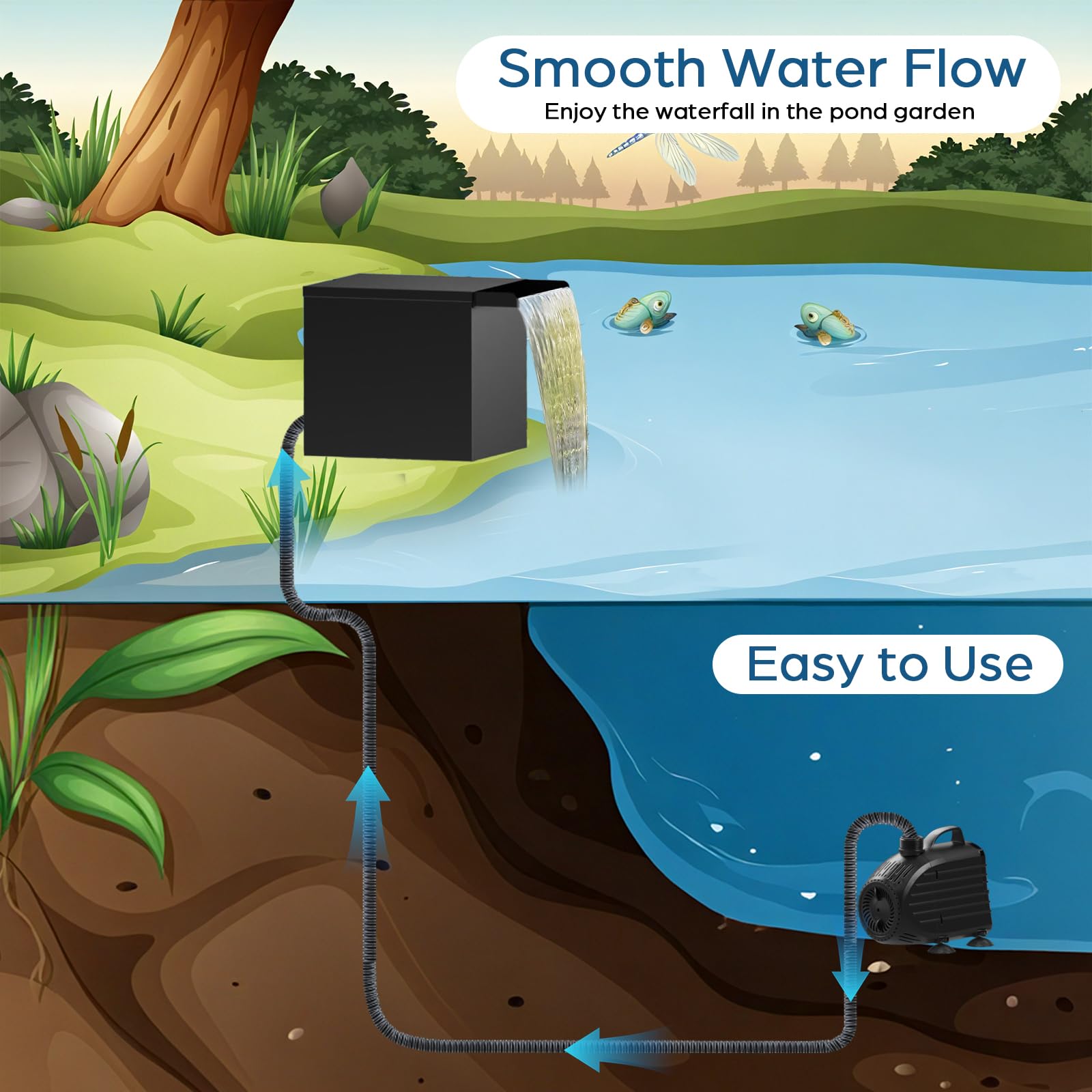 Elektrisches Wasserfallpumpen-Set (80 W, 1200 GPH) mit 12" x 13,4" x 13,4" Überlauf