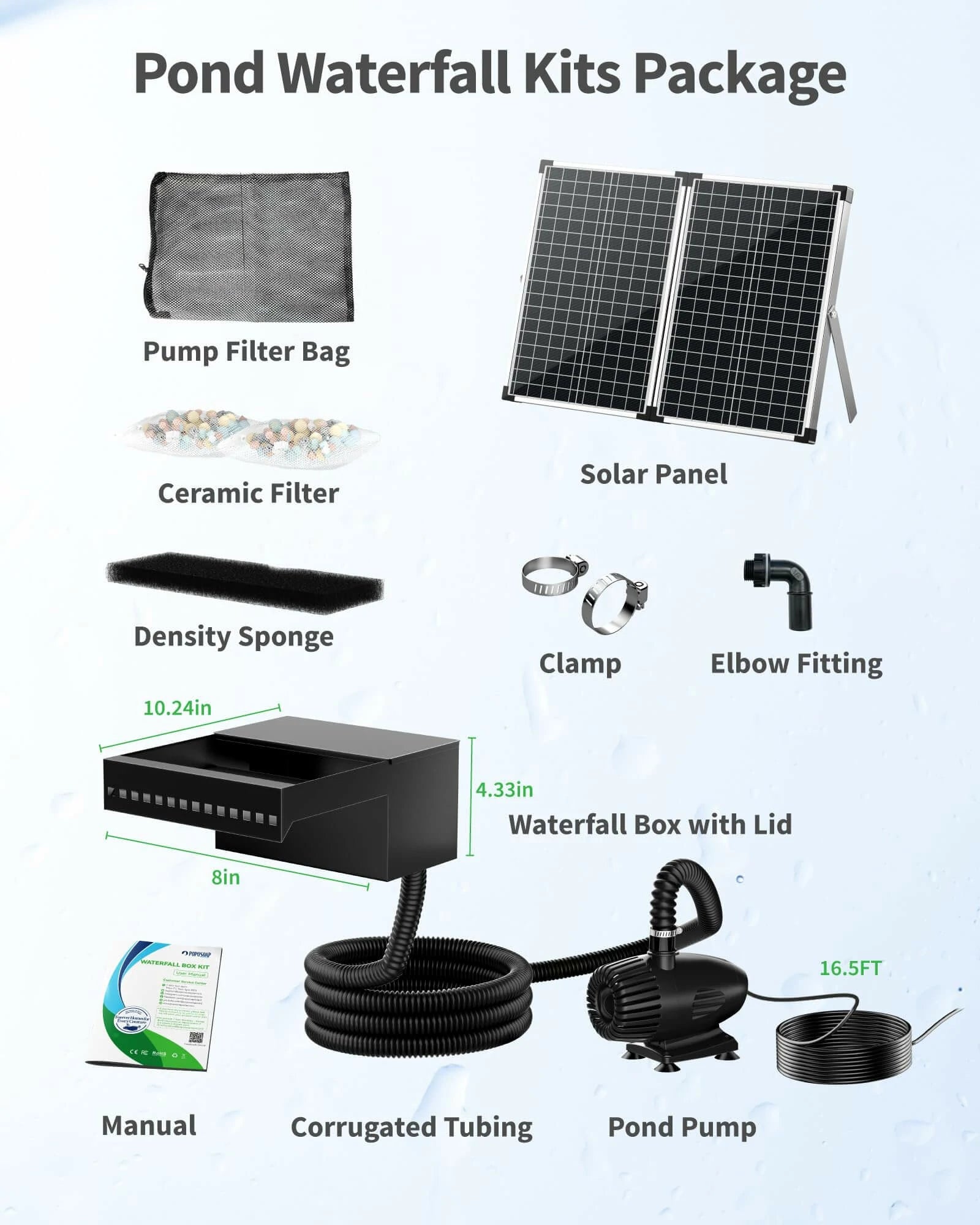 P5552S 55W 580 GPH Solar Waterfall Pump with 8" Spray Spillway