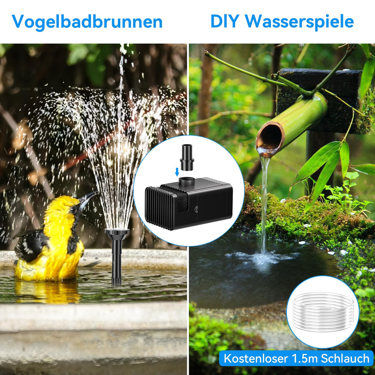 8W Solar-Springbrunnenpumpe für Vogeltränken mit und Akku