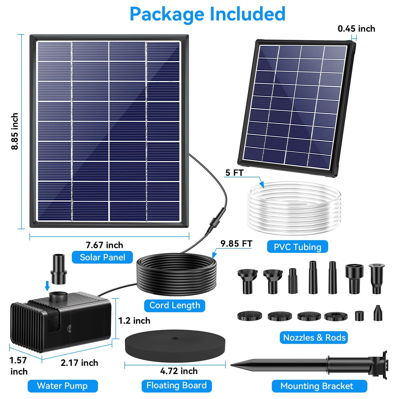 6.5W 80GPH Solar Birdbath Fountain Pump with 3000mAh Battery