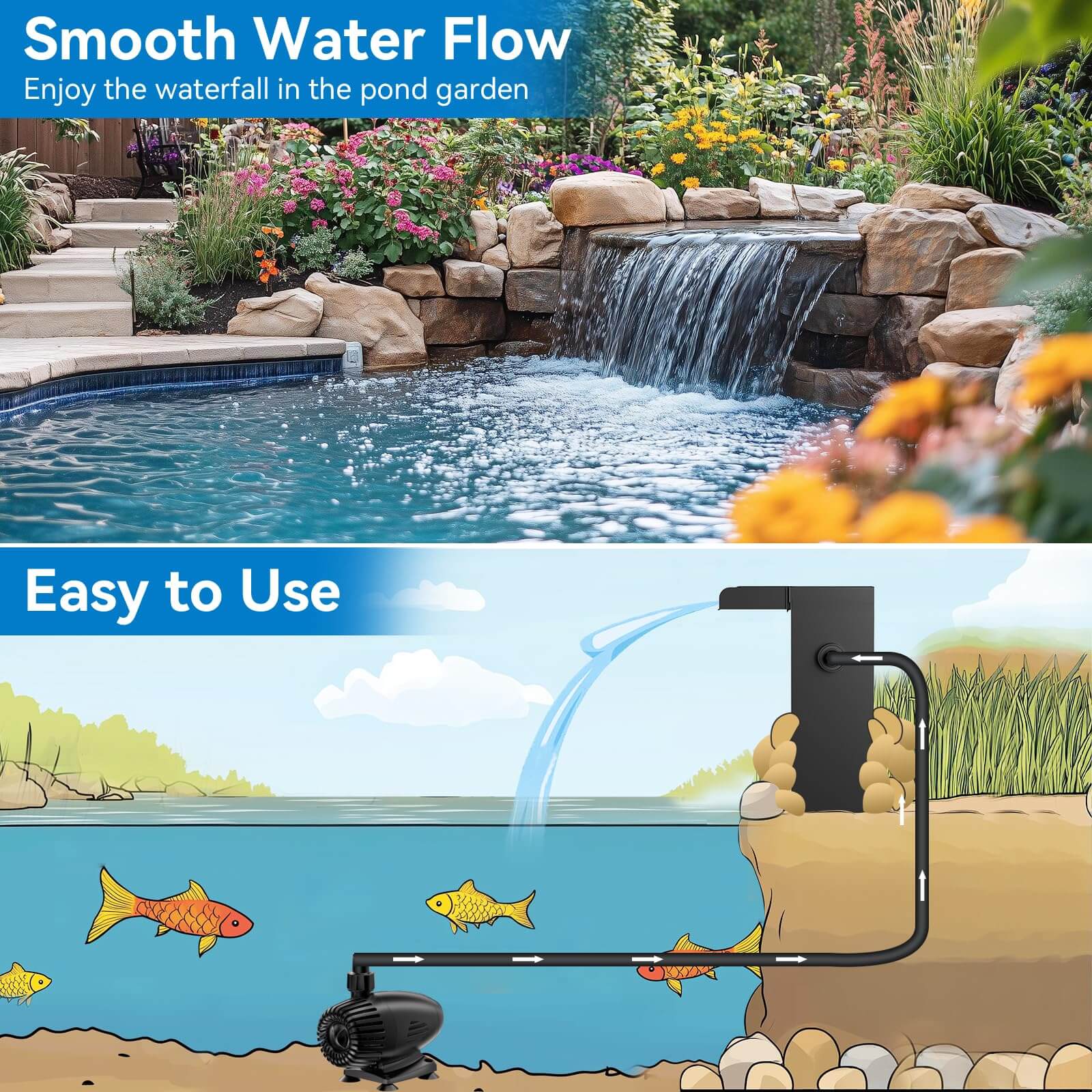 70W 580GPH Solar Waterfall Pump Kit with 12"x13.4" Spillway