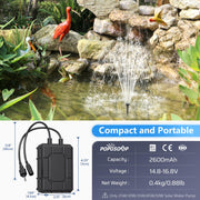 2600 mAh Batterie-Backup für 25 W/30 W/35 W/45 W Solar-Springbrunnenpumpe