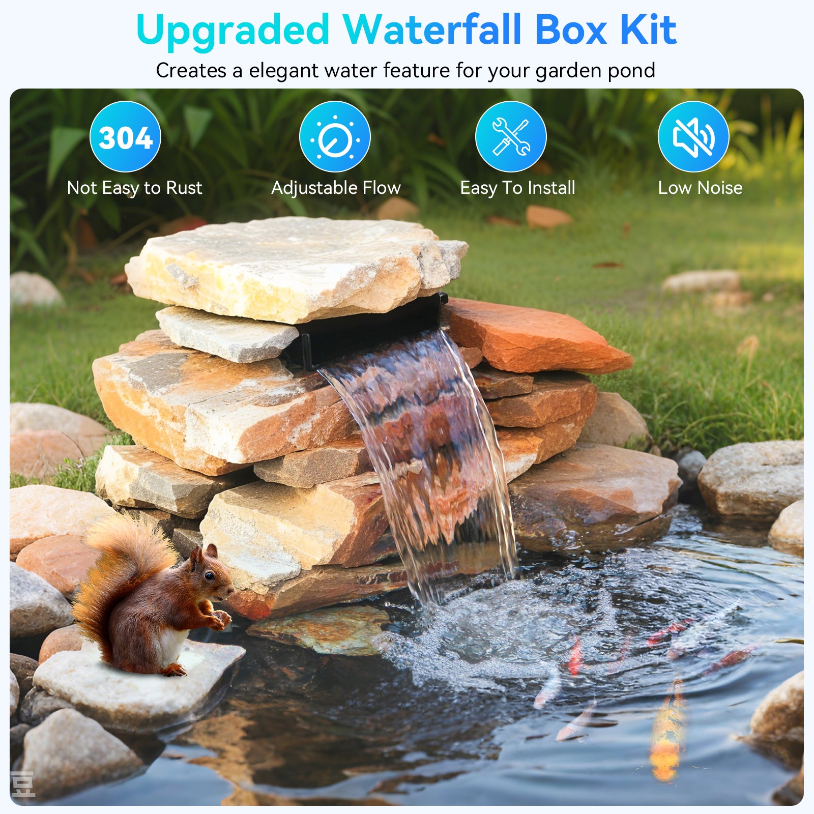 70-W-Solar-Wasserfallpumpen-Set mit 580 GPH Förderleistung und 12" x 13,4" Überlauf