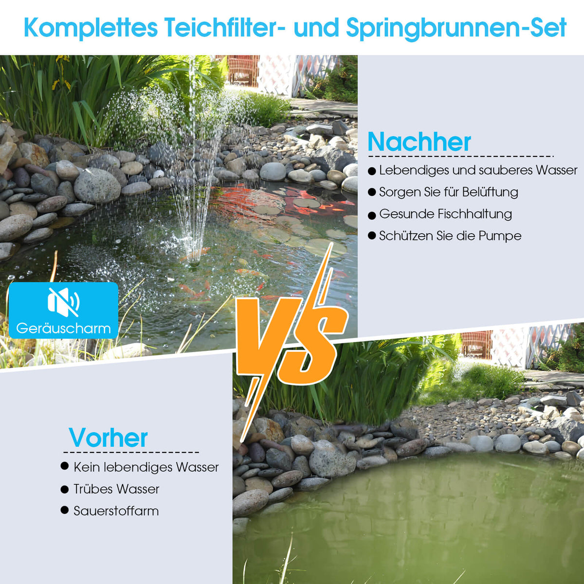 40W Solar-Teichfilter mit Springbrunnen, 1800 L/h